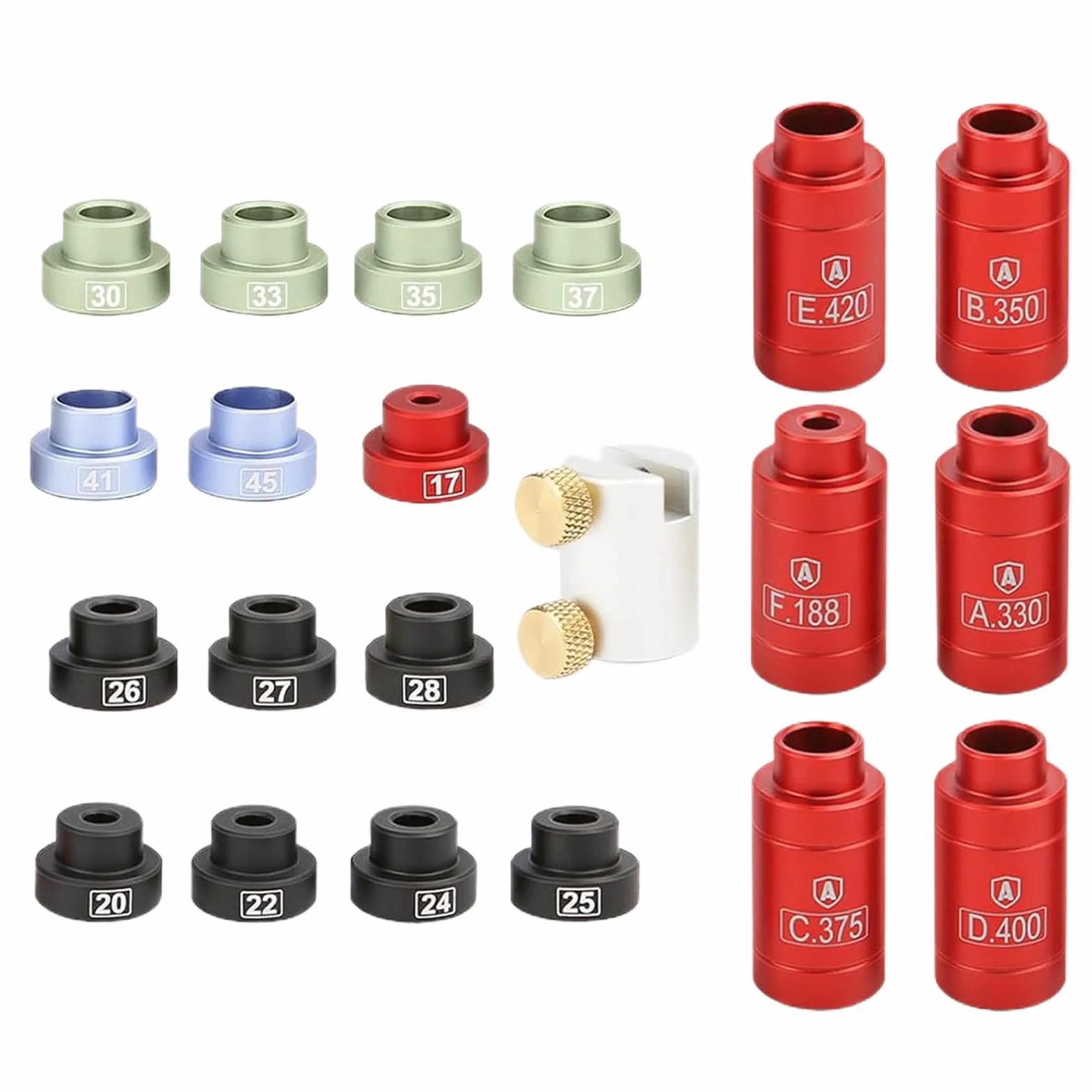 Kit comparador de balas y espacio de cabeza con 14 inserciones y 6 casquillos