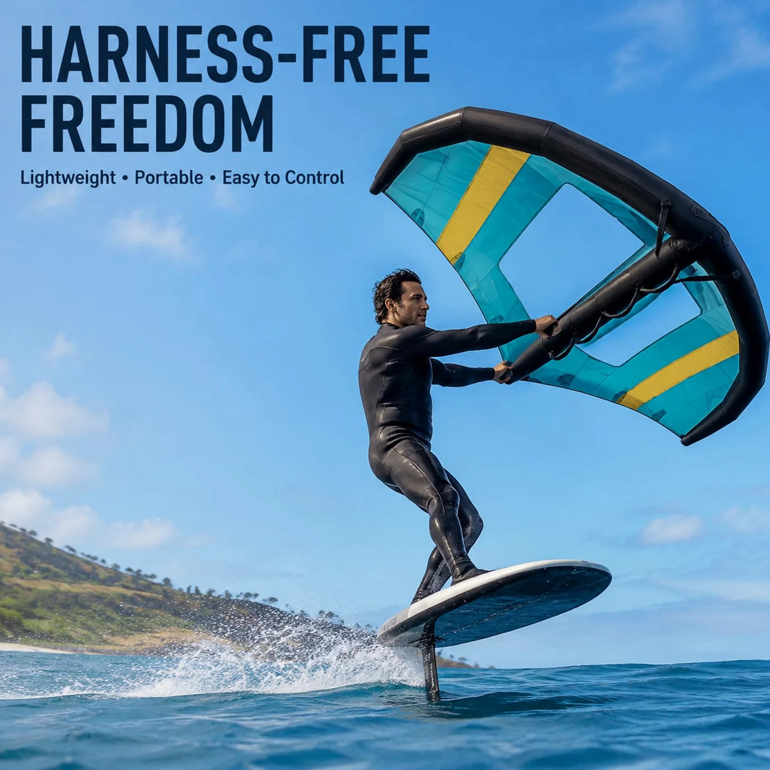Ala de Surf Hinchable Portátil para Wing Foil y Deportes Acuáticos | Poliéster y TPU, Correa Incluida, Tres Tamaños Disponibles, Montaje Sencillo y Transporte Compacto