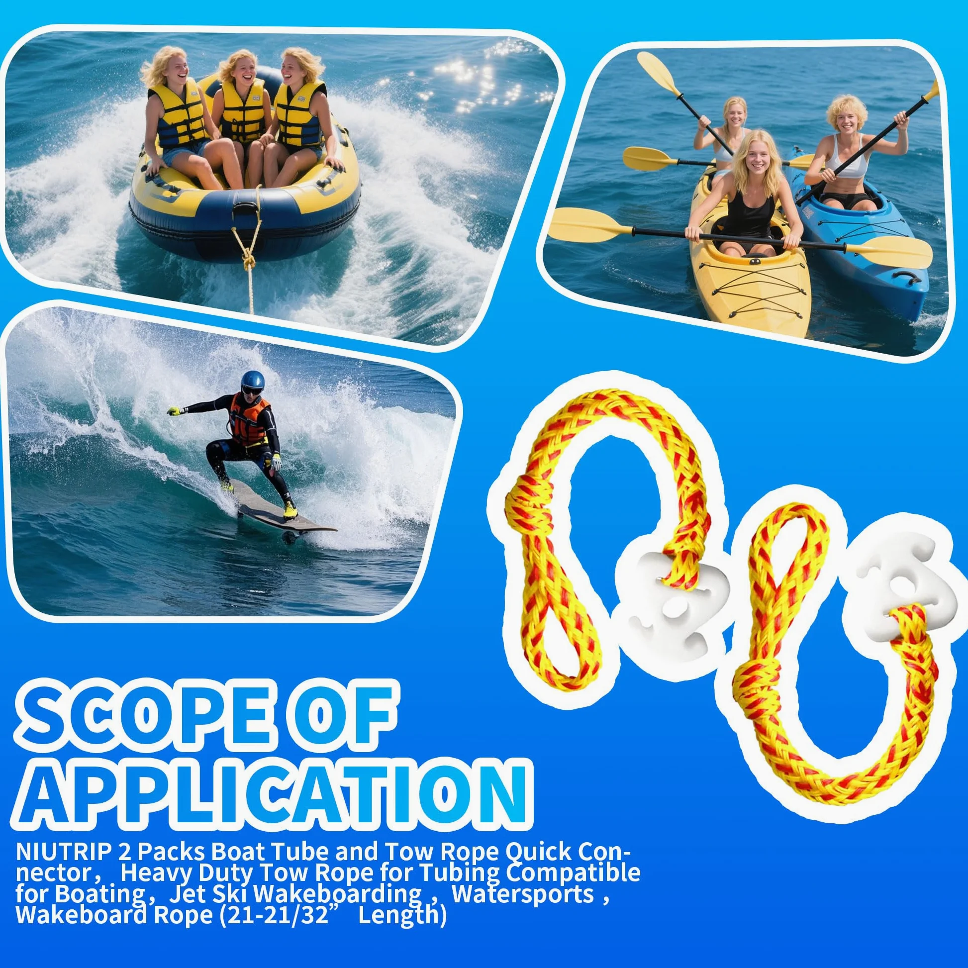 2 paquetes de conectores rápidos para tubo de barco y cuerda de remolque, conector de tubos remolcables de agua compatible con barcos, tuberías, wakeboard, esquí, deportes acuáticos, longitud