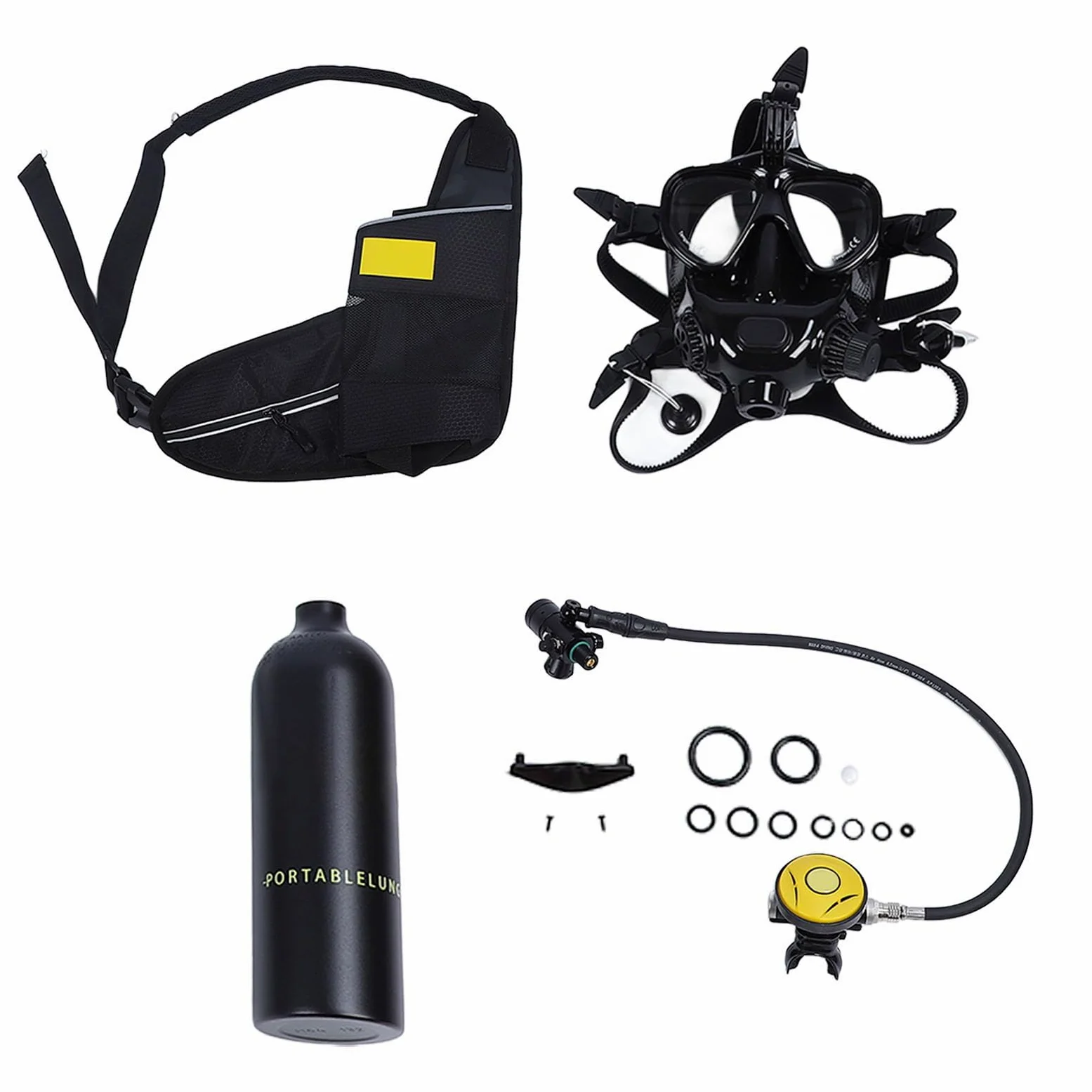 Jectse Equipo de Buceo con Tanque de Buceo, Mini Tanque de Buceo de 1 L con Máscara de Buceo de Cara Completa, Cilindro de Oxígeno de Buceo Pequeño de Buceo Portátil con Soporte para