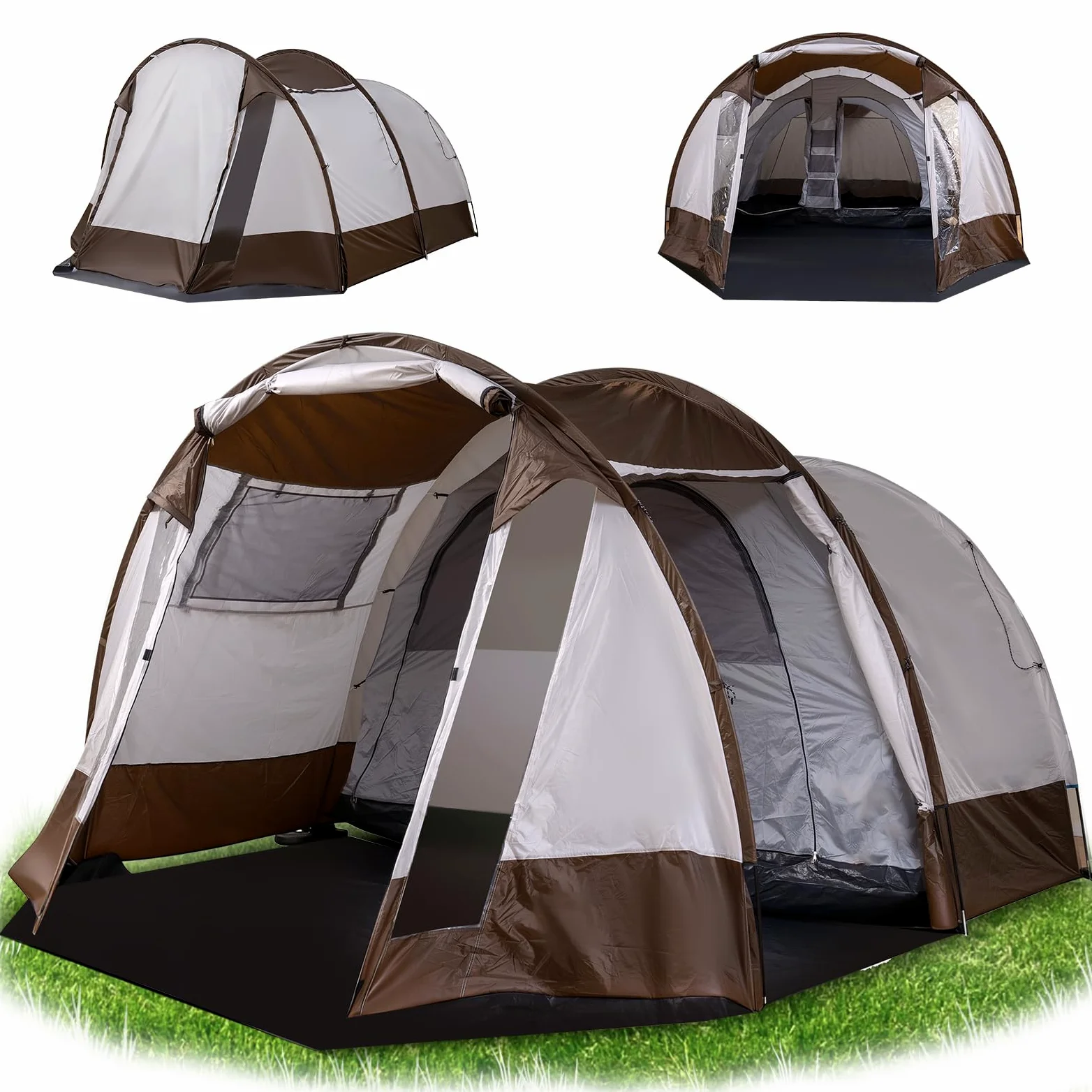 COSTWAY Tienda de Camping para 4-6 Personas, 2 Habitaciones, Tienda de Campaña Familiar Grande con Porche Delantero, 2 Puertas, Ventanas de Malla, Portátil para Picnic, 350 x 283 x 202 cm