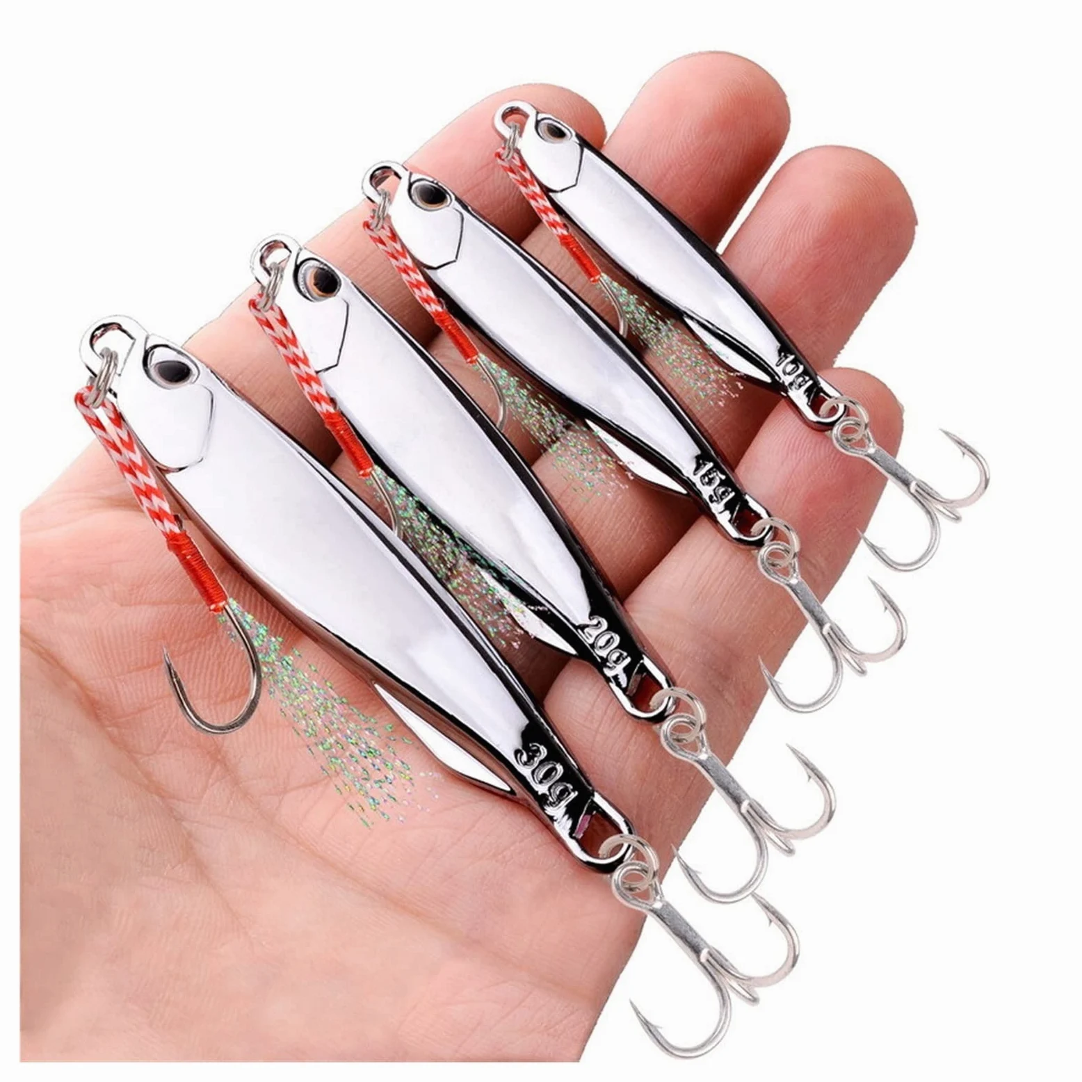 XILILHC Lote De 10 Cucharas De Metal Fundido, 10g, 15g, 20g, 30g, 40g | Juego de señuelos con anzuelo, señuelo de pesca de lubina, cebo Artificial