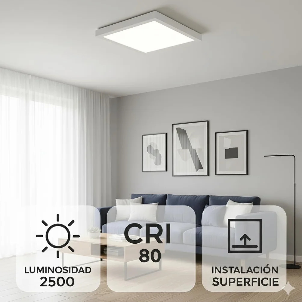 Ledme Panel de Superficie Serie Slim Cuadrado 25W 2500lm Luz Cálida 3000k IP20 Lámpara de techo
