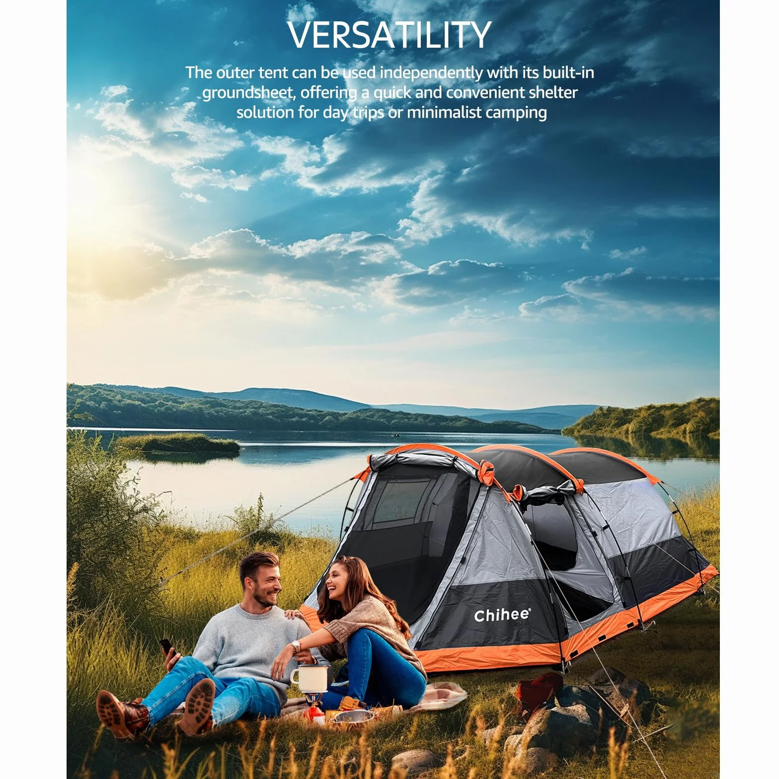 Chihee Tiendas de Camping Tienda Túnel Tienda Familiar 4 Personas con 2 Puertas Tienda de campaña Resistente a la Intemperie Tienda 4 Estaciones Doble Suelo Impermeable Porche con mosquitera Bolsa