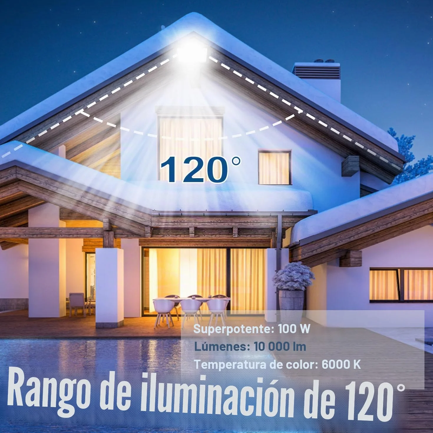 Focos LED Exterior 100W IP66 Impermeable Blanco Frío 6500K 10000 Lumen Floodlight