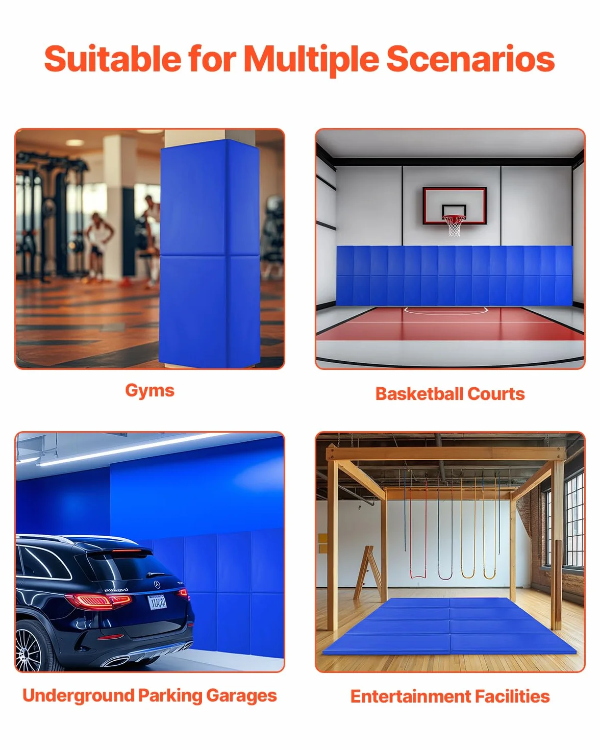 VEVOR Acolchado de Pared para Gimnasio, Resistente al Desgarro, Alta Densidad, para Pared de Cancha de Baloncesto, Duradera e Impermeable para Gimnasio, Garaje, Sótano, 1800 x 600 x 50 mm, Azul