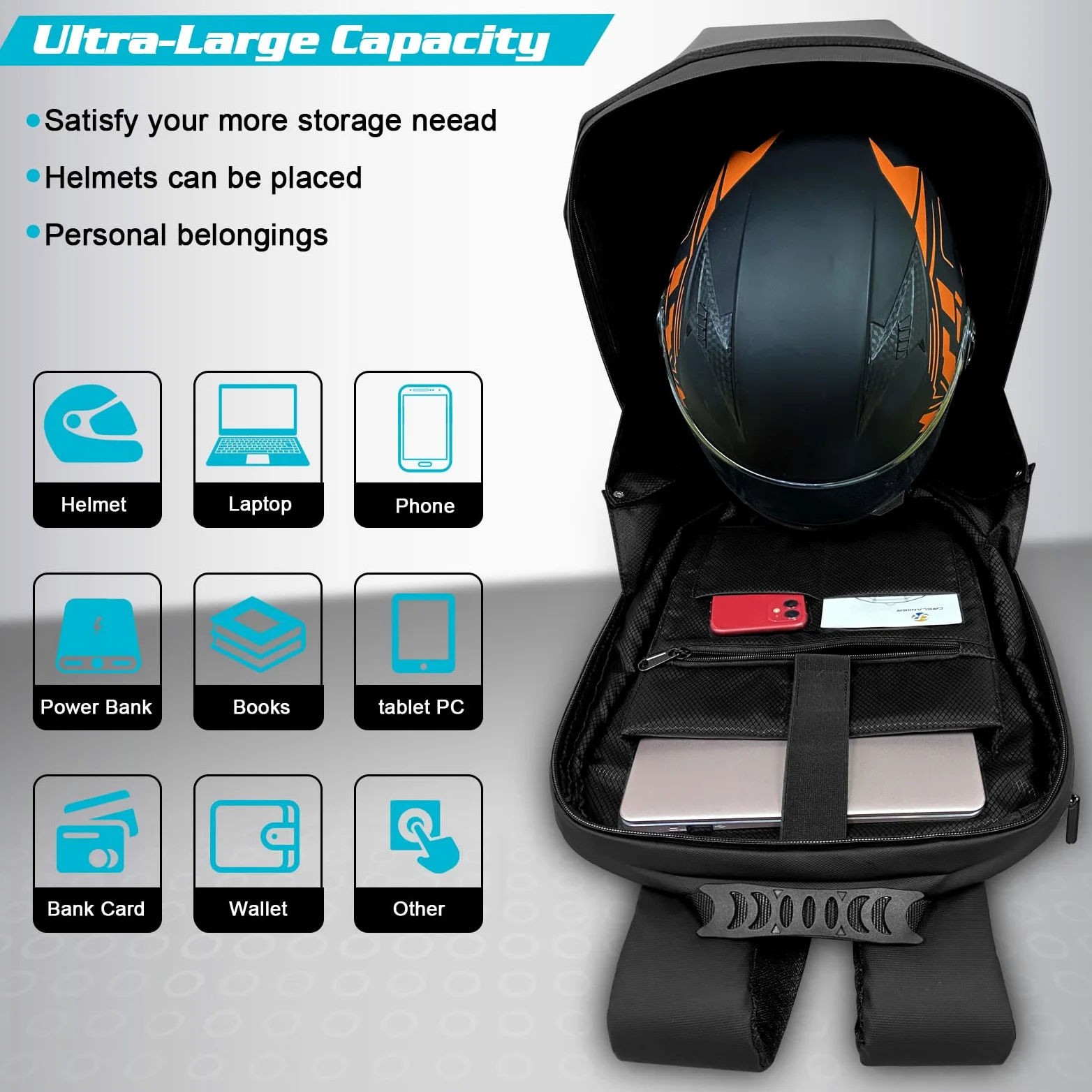 Crelander Mochila para motocicleta, mochila de caballero programable con LED, funda rígida para laptop, mochila para motocicleta, mochila para casco