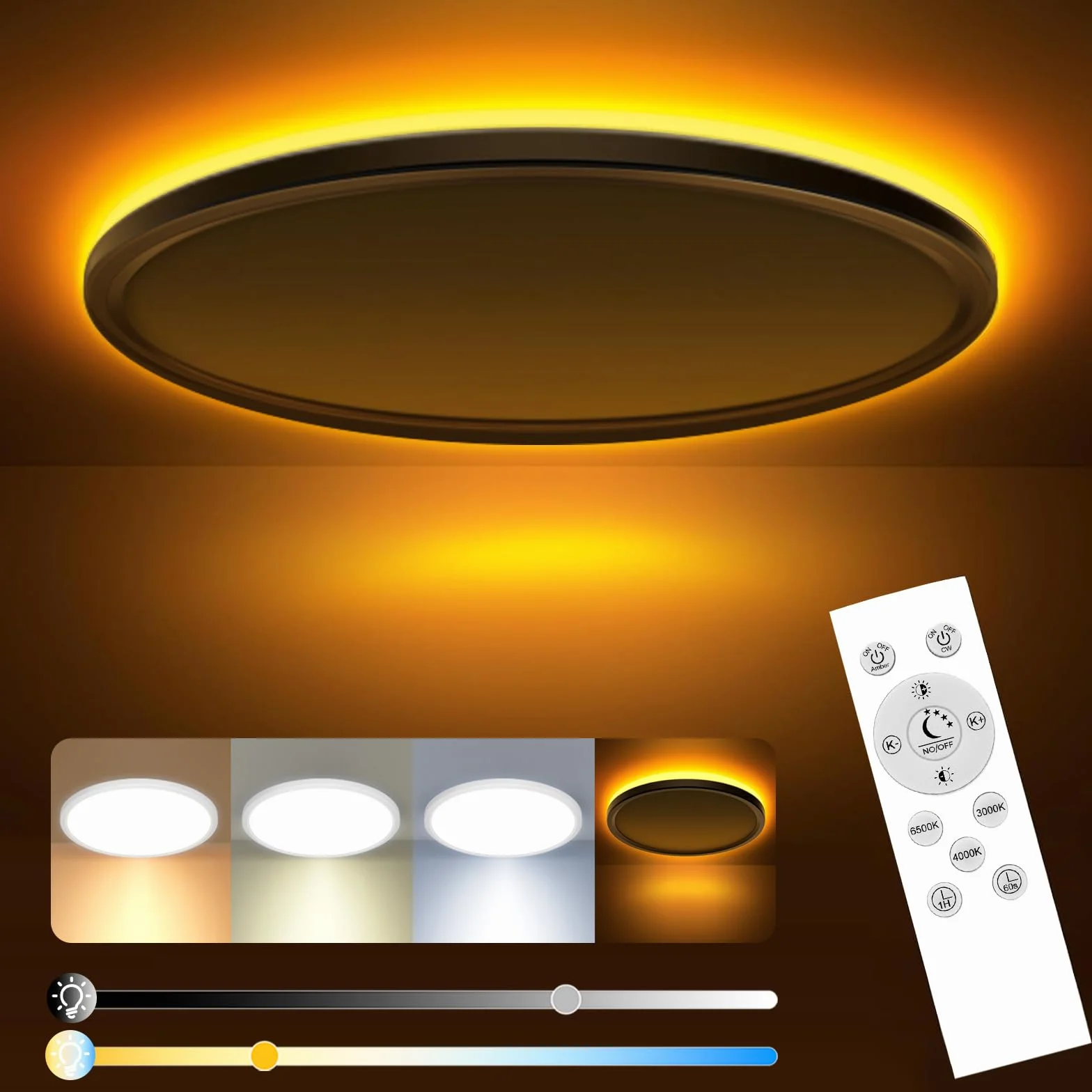 Slochi Lampara Techo LED 24W 2800LM Regulable 3000K-6500K Panel Plano Redondo Blanco