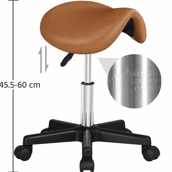 Yaheetech Taburete Profesional PU Giratorio Altura Ajustable 45,5-60 cm Marrón Retro