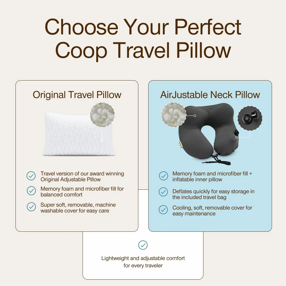 Coop Home Goods Almohada de Camping y Viaje Incluye Saco de Material Ideal para mochileros y Viajes 19" x 14"