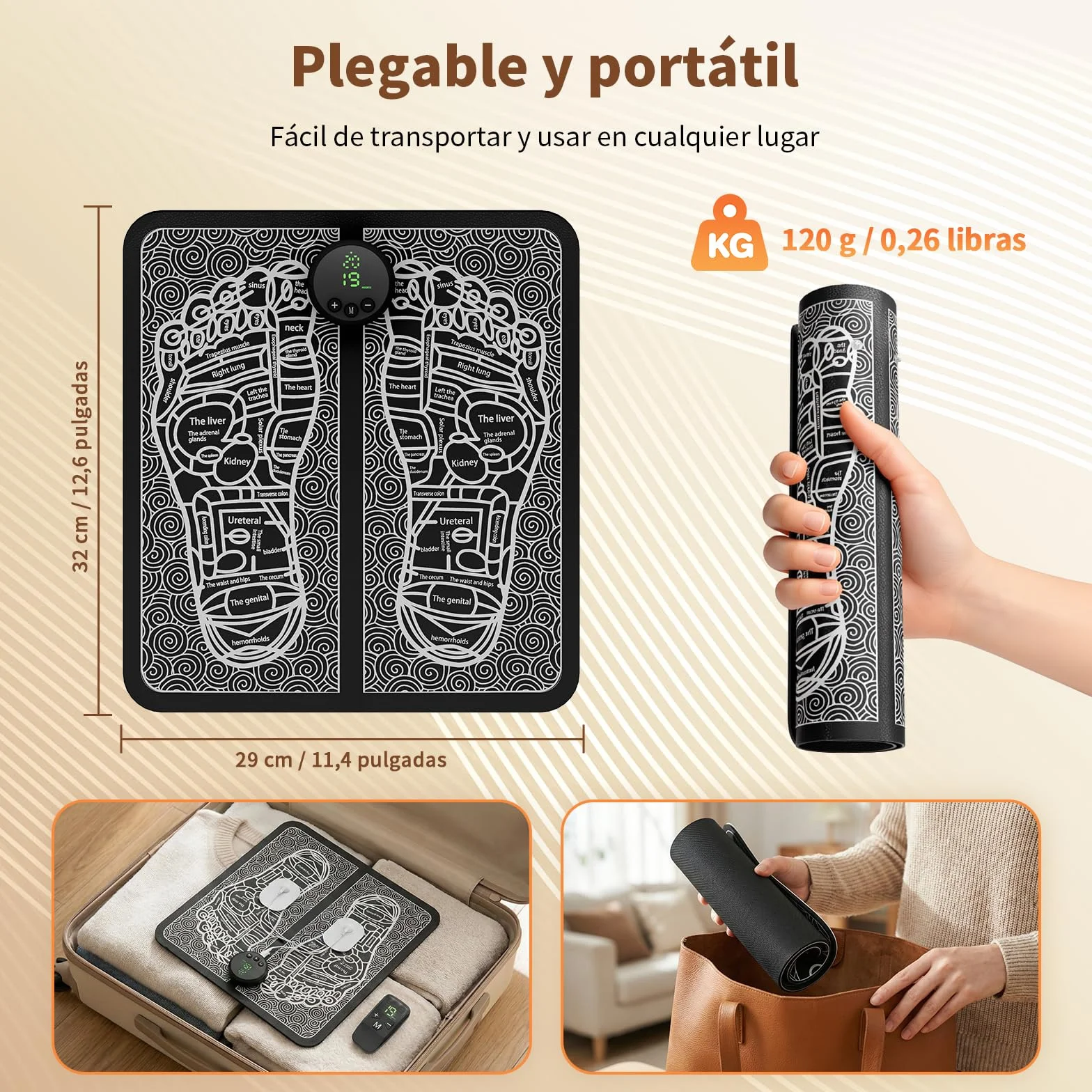 Estera Masajeadora de Pies EMS, Masajeador Eléctrico Plegable con 12 Modos y 19 Niveles de Intensidad para Circulación y Alivio del Dolor
