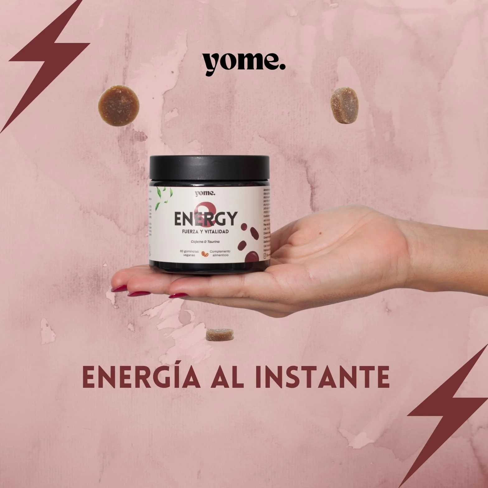 Gominolas de Cafeina y Taurina, Energia – 60 Gominolas Veganas – Sabor natural Cafe - Sin Azucar