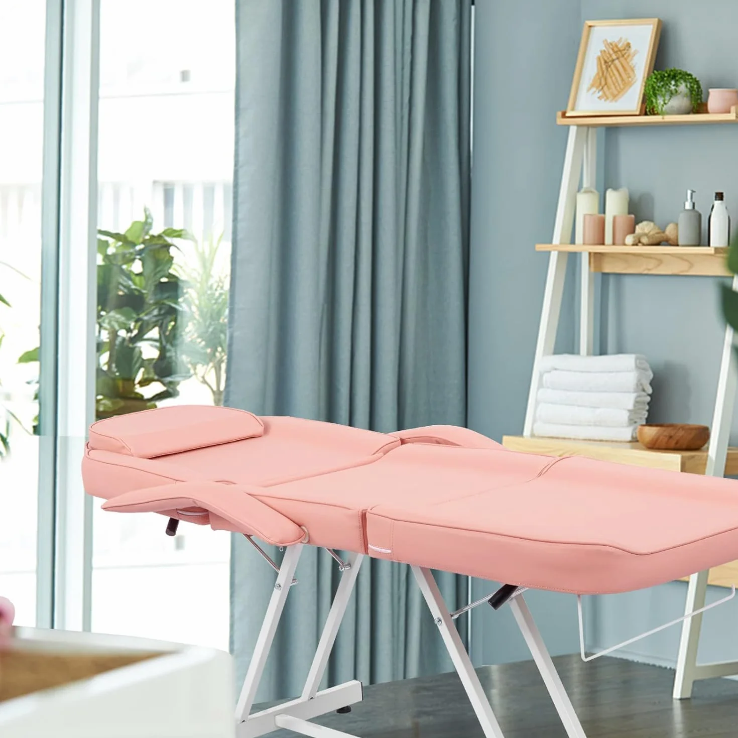 LEADZM mesa de masaje plegable con taburete, 3 zonas, altura regulable, para peluquería spa