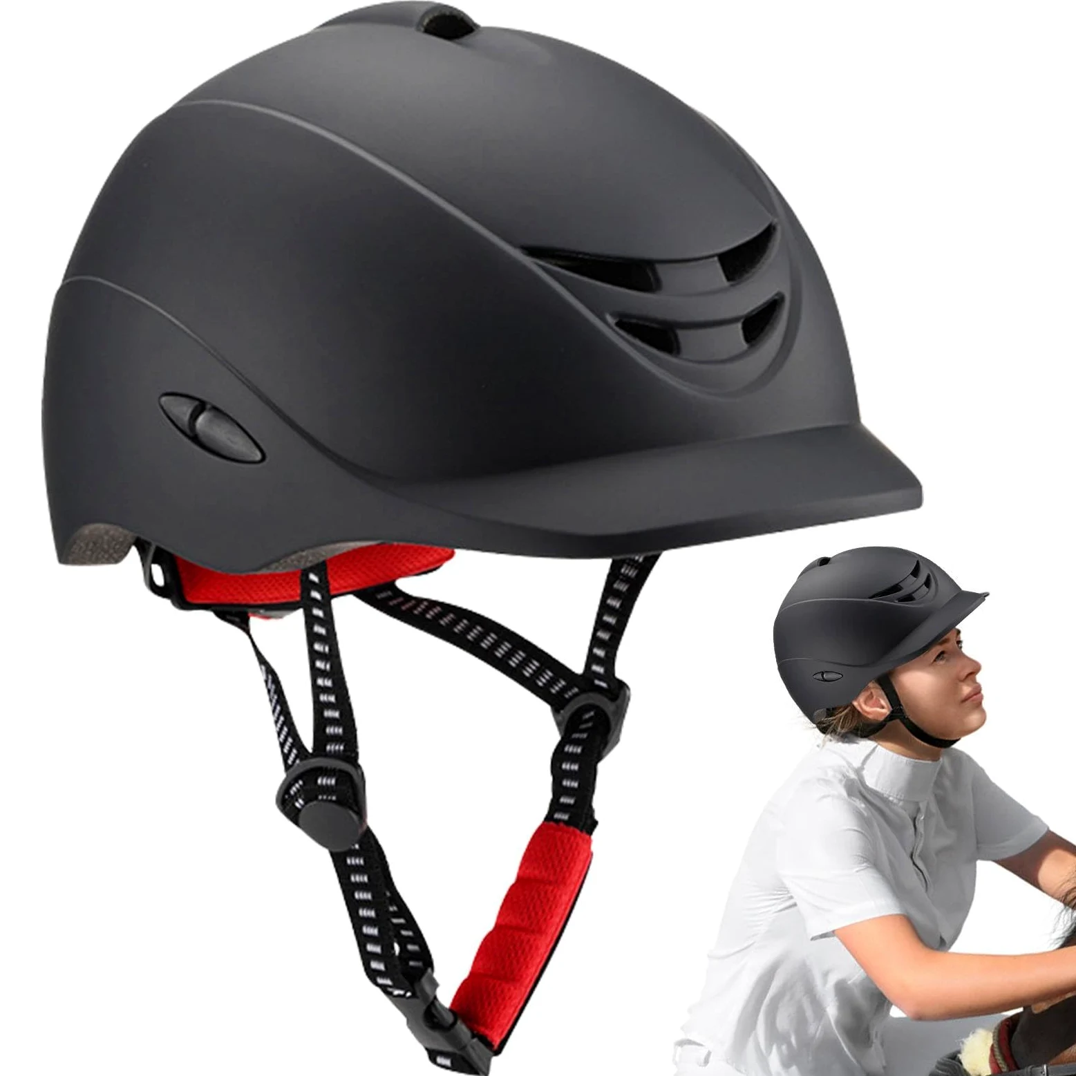 Casco de equitación para mujeres y hombres, fácil de llevar, equipo de equitación, adulto Exxe Ntial Ii Casco de equitación - Ligero Protección Escolar Casco Para Jinetes, Negro
