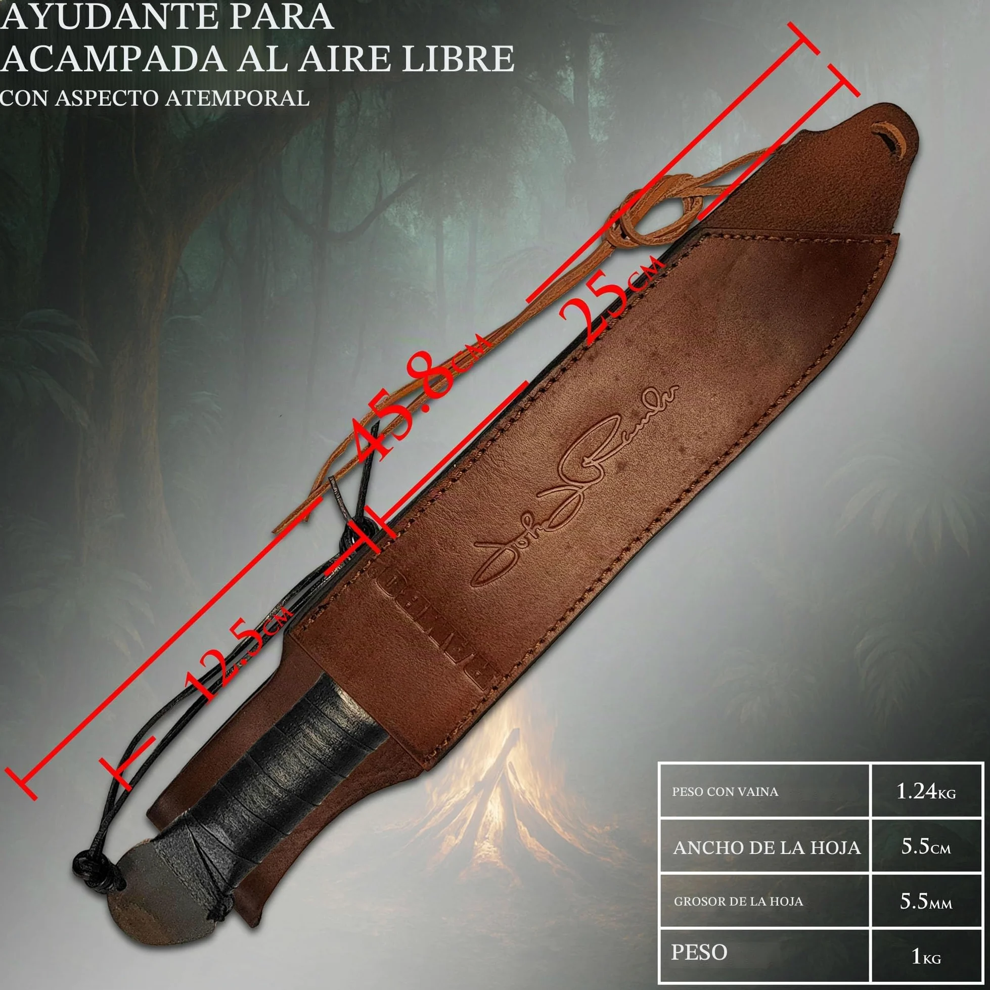 Swords and more Herramienta de corte de exterior con hoja fija – herramienta robusta de acero para uso general con funda de cuero