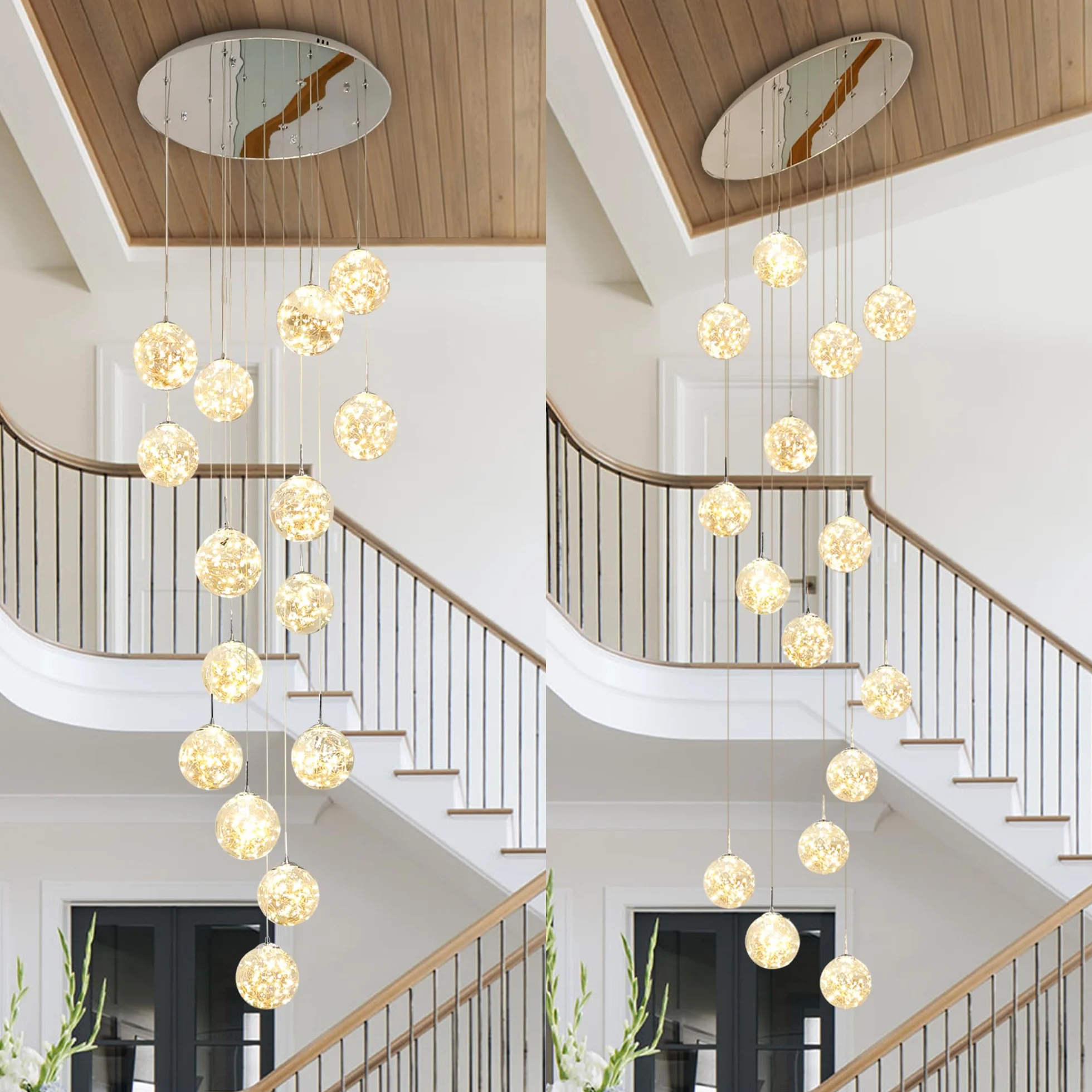LED Lámpara Colgante 15 Bolas Cristal 75W Araña Gypsophila Ajustable Techo Moderna