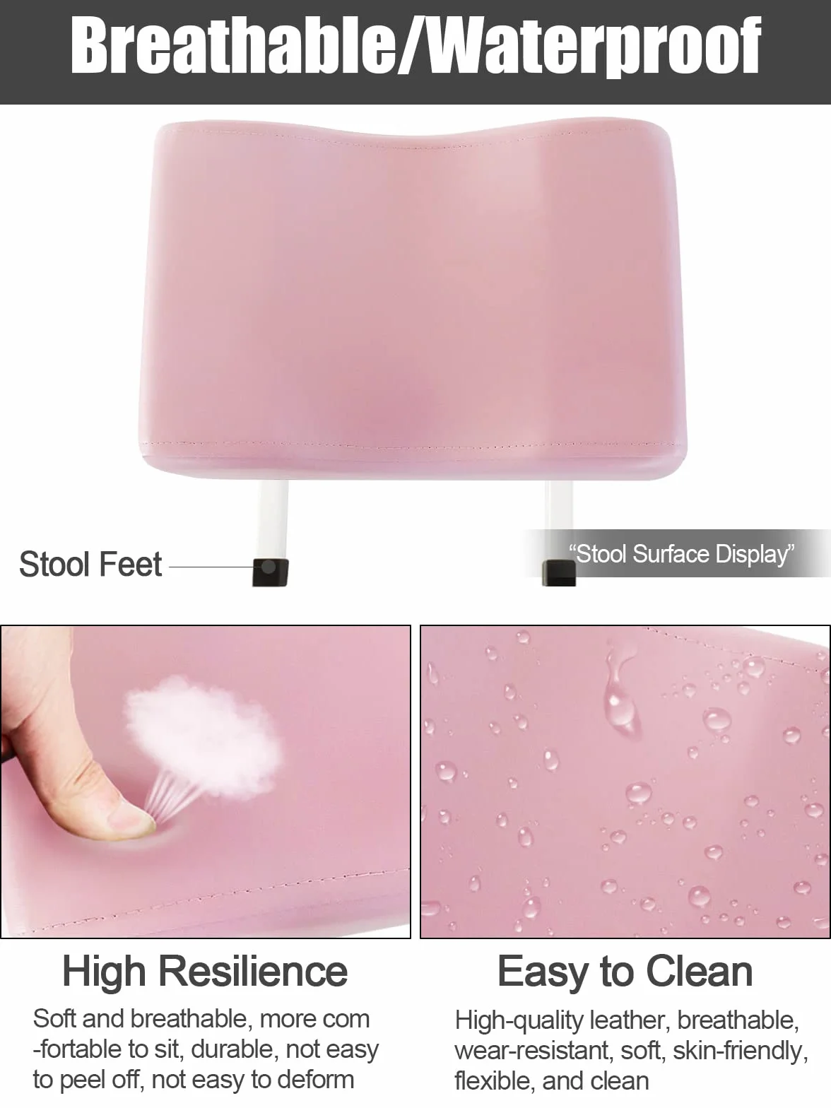 Taburete de pedicura Ajustable Profesional para Salón SPA, Soporte de pies Rosa