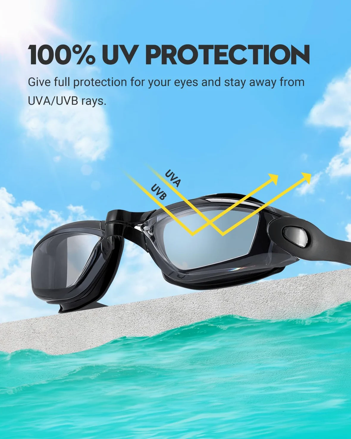 Juego de 2 gafas de natación sin fugas para adultos, hombres, mujeres y jóvenes