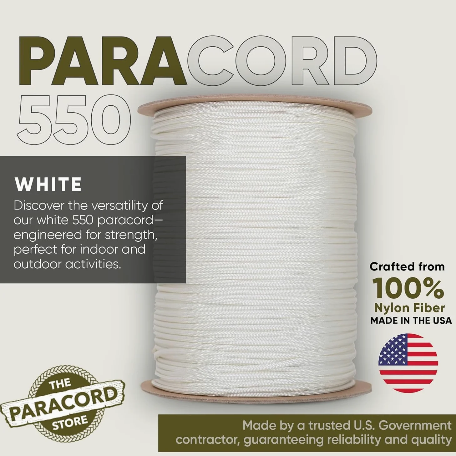 The Paracord Store - Cuerda de paracaídas 550 - Bobinas de 1,000 pies, carretes de 250 pies, mandril de 100 pies