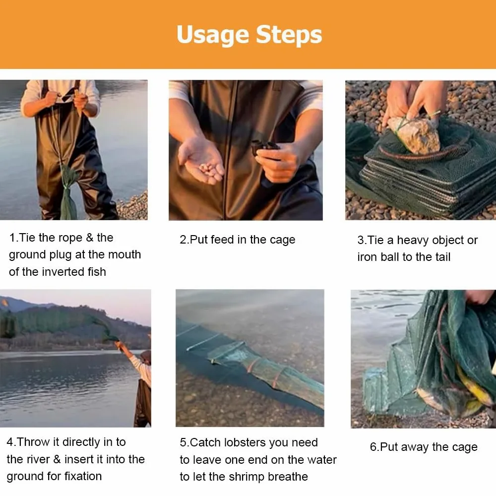 Trampa for camarones y cangrejos de 7,9 a 52,5 pies de Largo, trampas for Peces, Red de Pesca de Agua Salada, Captura automáticamente más Peces fácilmente