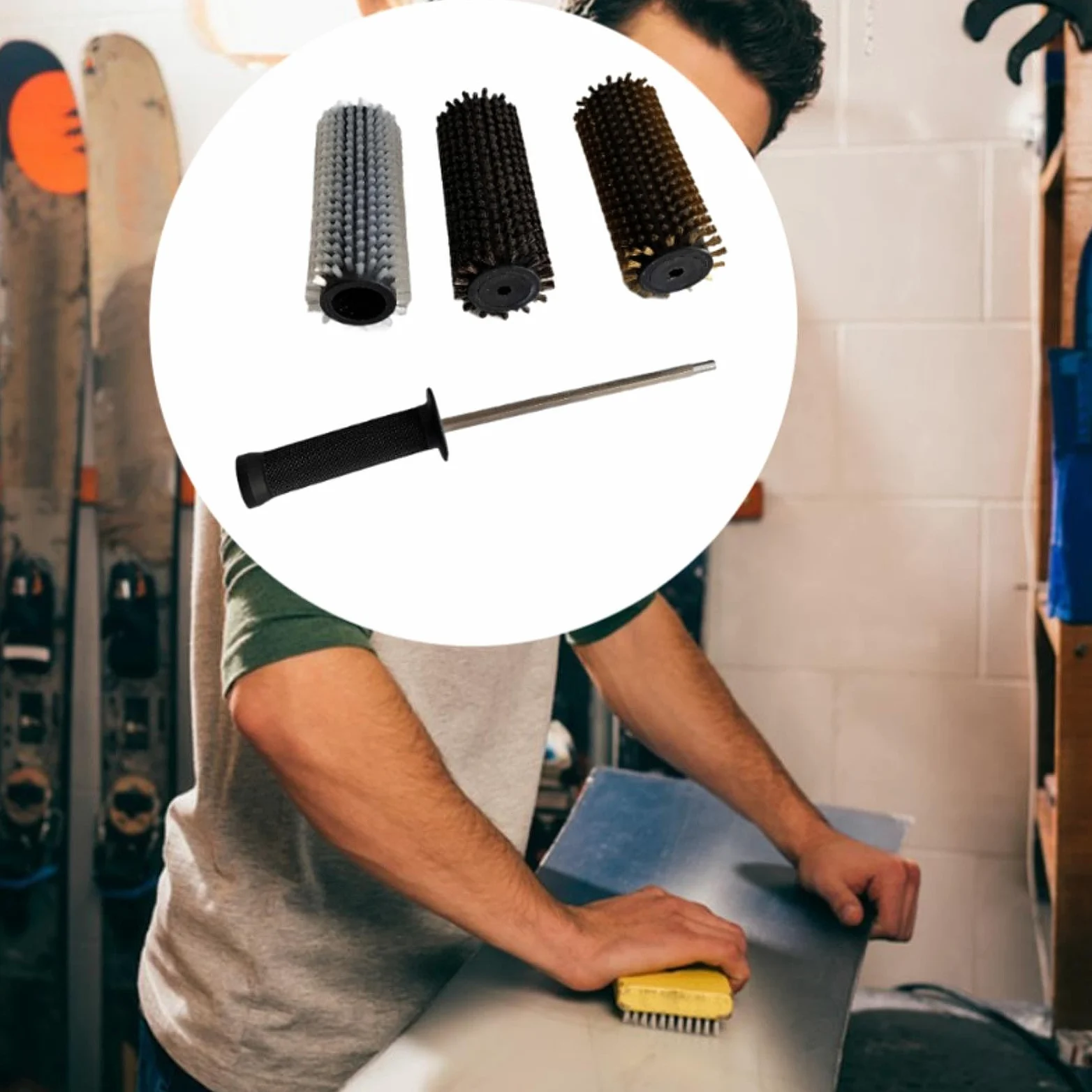 Kit de Cepillos para Esquís, Ligero Y Reutilizable con Mango, Juego de Cepillos para Encerar Tablas de Snowboard.