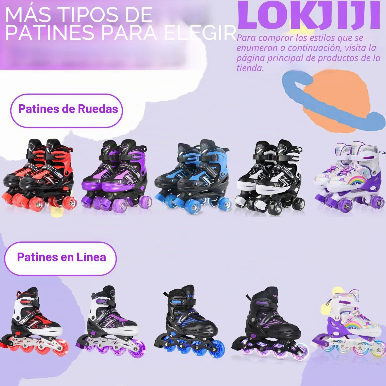 Patines en Línea Ajustables para Niños Principiantes, Patines de Ruedas Violeta Arco Iris
