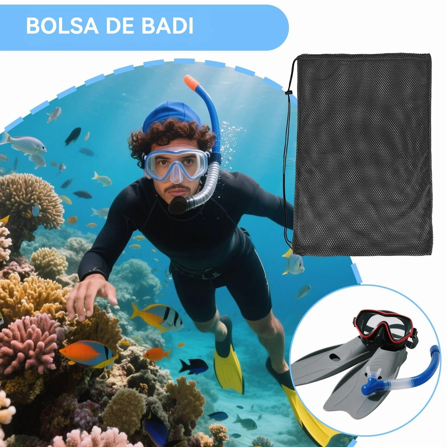 Genérico Bolsa de Malla Grande - Bolsa de Malla de Almacenamiento de Equipo espaciosa con Cordero - Organizador de Equipos de Buceo portátil fácilmente para Aletas Accesorios de Buceo