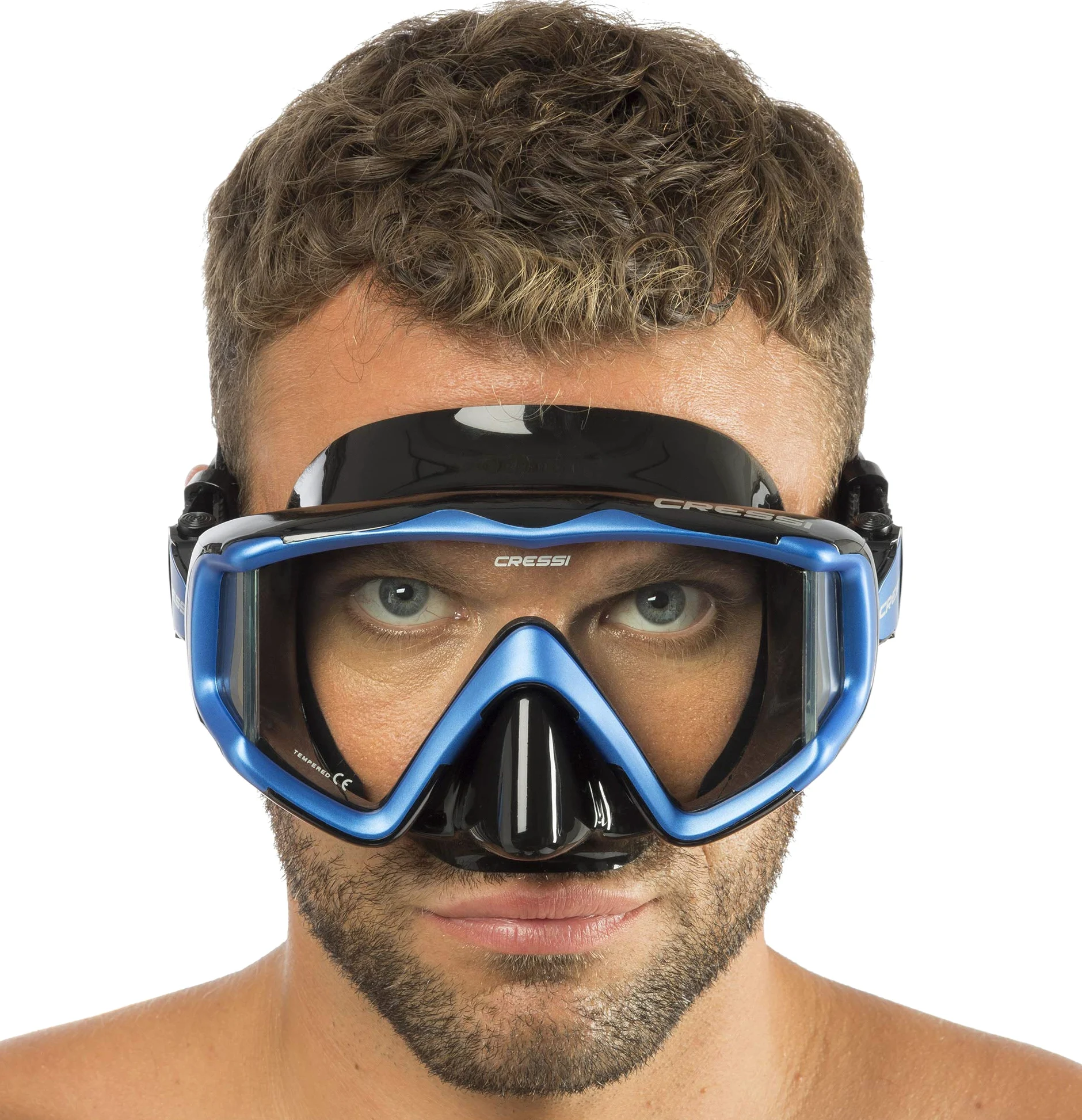 Cressi Liberty Máscara de Buceo, Apnea y Snorkel, Unisex Adulto, Negro/Azul, Talla Única + Epsilon SPE Alpha Ultra Dry Snorkel de Silicona Unisex, Negro/Negro, Talla única