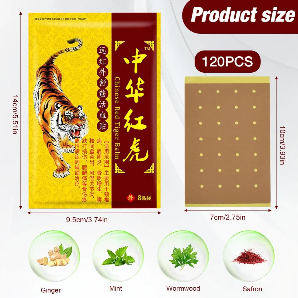 Parches de Tigre Chino, 120 PCS, Parches para el Dolor de Rodilla, Cuello y Hombros
