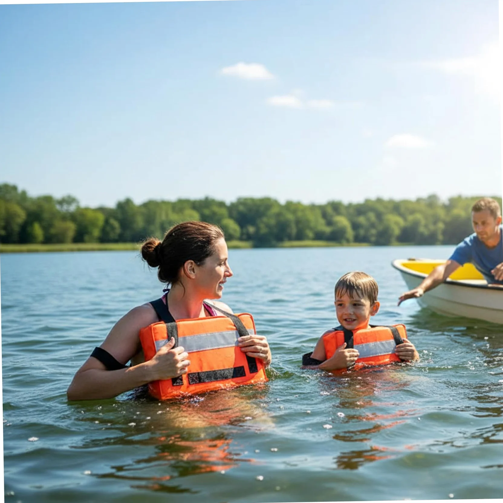 Cojín flotante para embarcaciones dispositivo de flotación arrojadizo cojín naranja de alta visibilidad para embarcaciones con tiras reflectantes y correa de transporte para emergencias piscina 35x45x