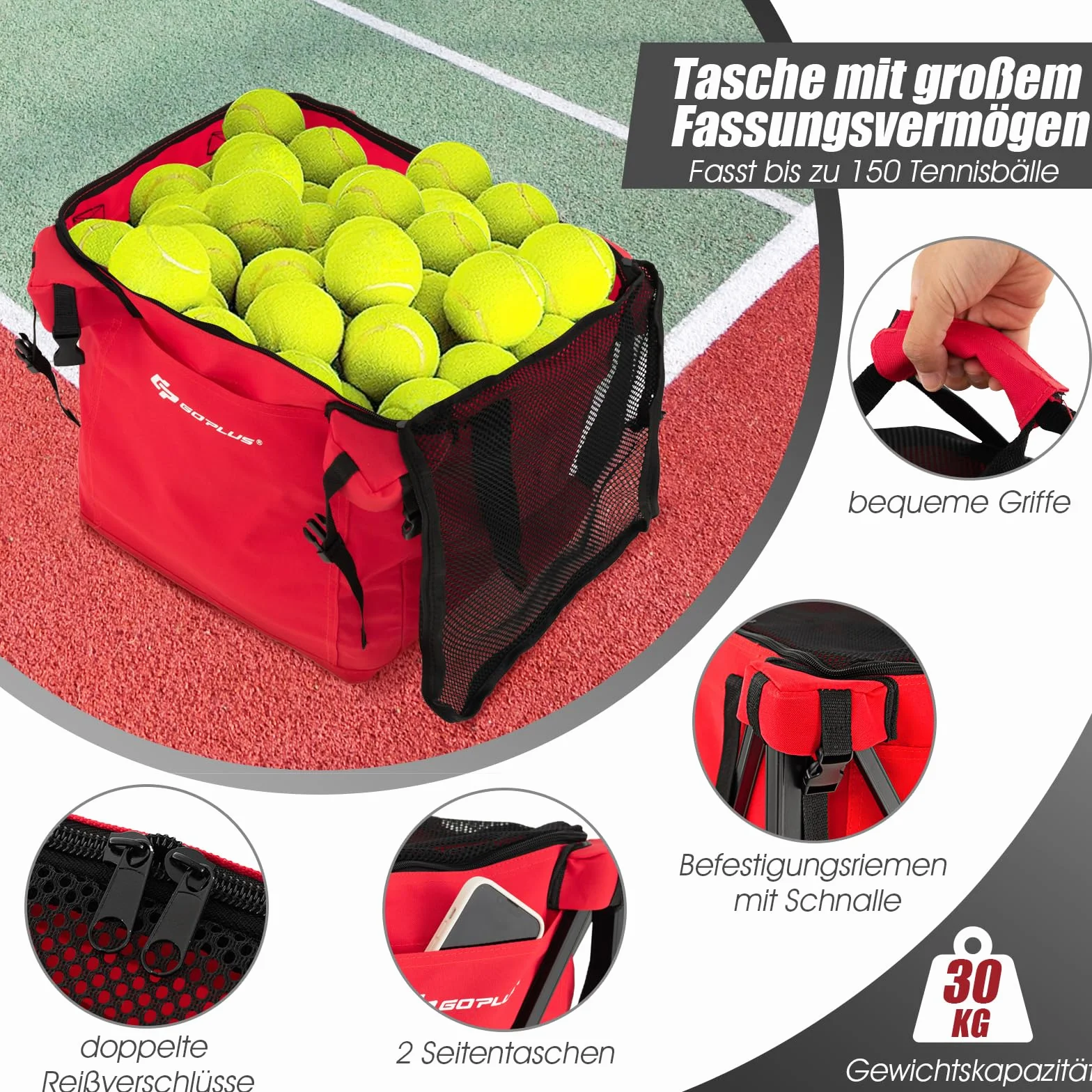 GOPLUS Carro de tenis plegable, carrito de pelotas portátil con bolsa de transporte, carrito de pelotas de tenis de aluminio y tela Oxford, soporta hasta 30 kg, cesta para pelotas de tenis, bádminton