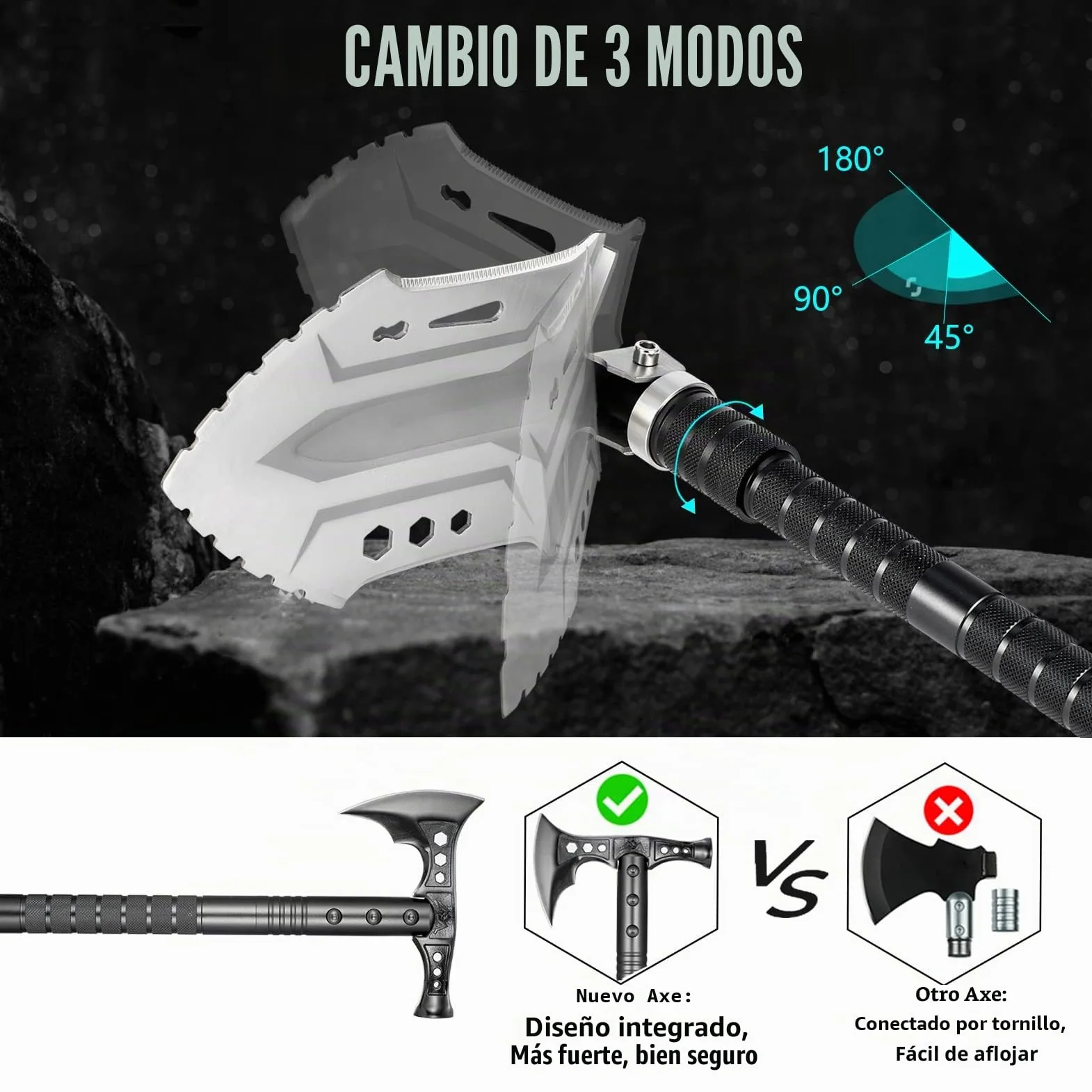 Juego de pala de supervivencia al aire libre con equipo de camping de acero de alto carbono para hombres al aire libre, senderismo, mochileros, emergencia | Equipo de camping para hombre, al aire libre, camping, senderismo, mochilero, emergencia