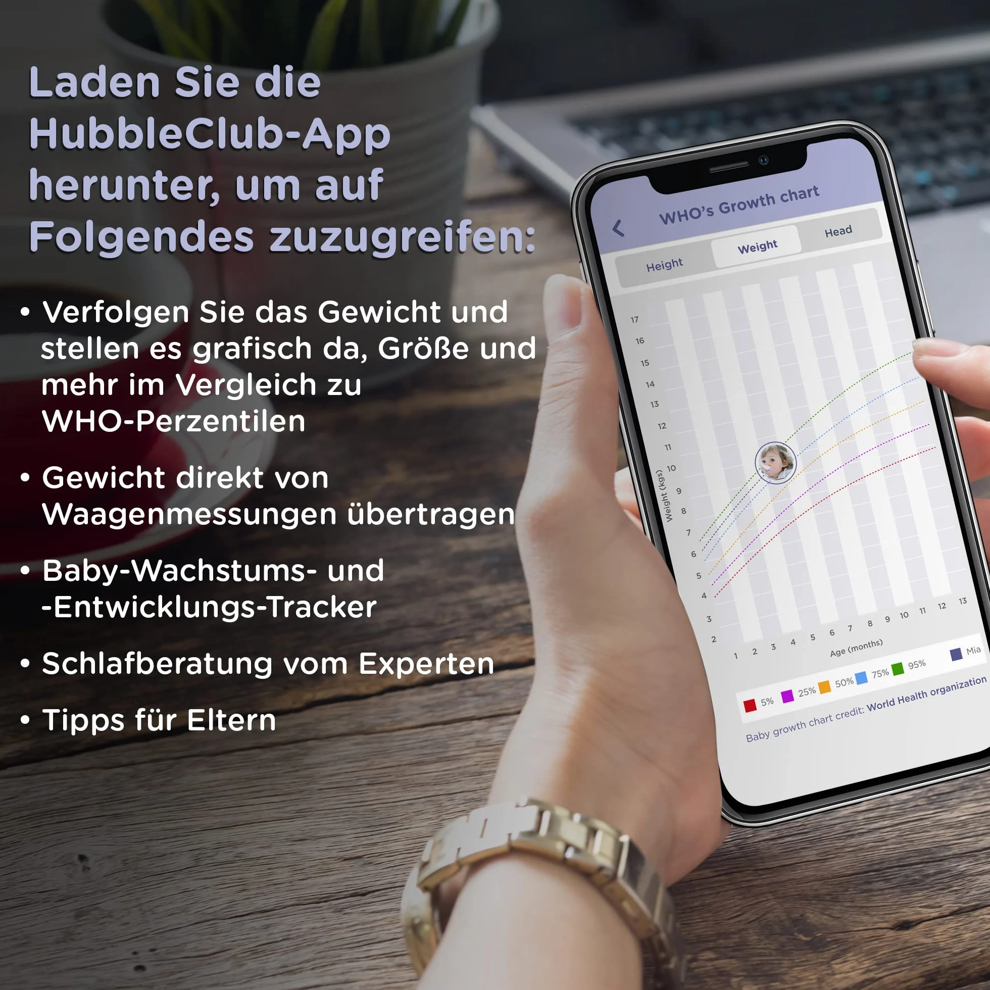 Hubble Connected Grow Báscula inteligente para bebés con Bluetooth, pantalla LCD, seguimiento de peso, cambiador suave, tara y retención, 4 sensores