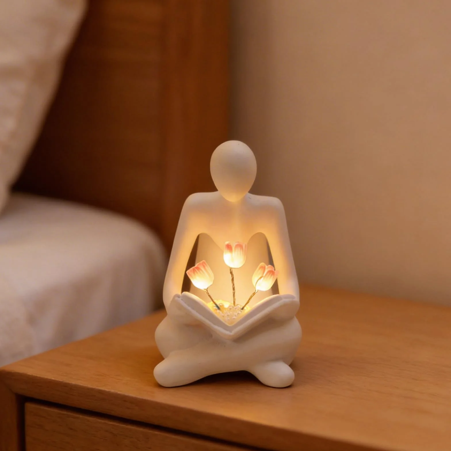 Lámpara de libros tulipanes con LED, luz nocturna abstracta, estantería estética para amantes de los libros