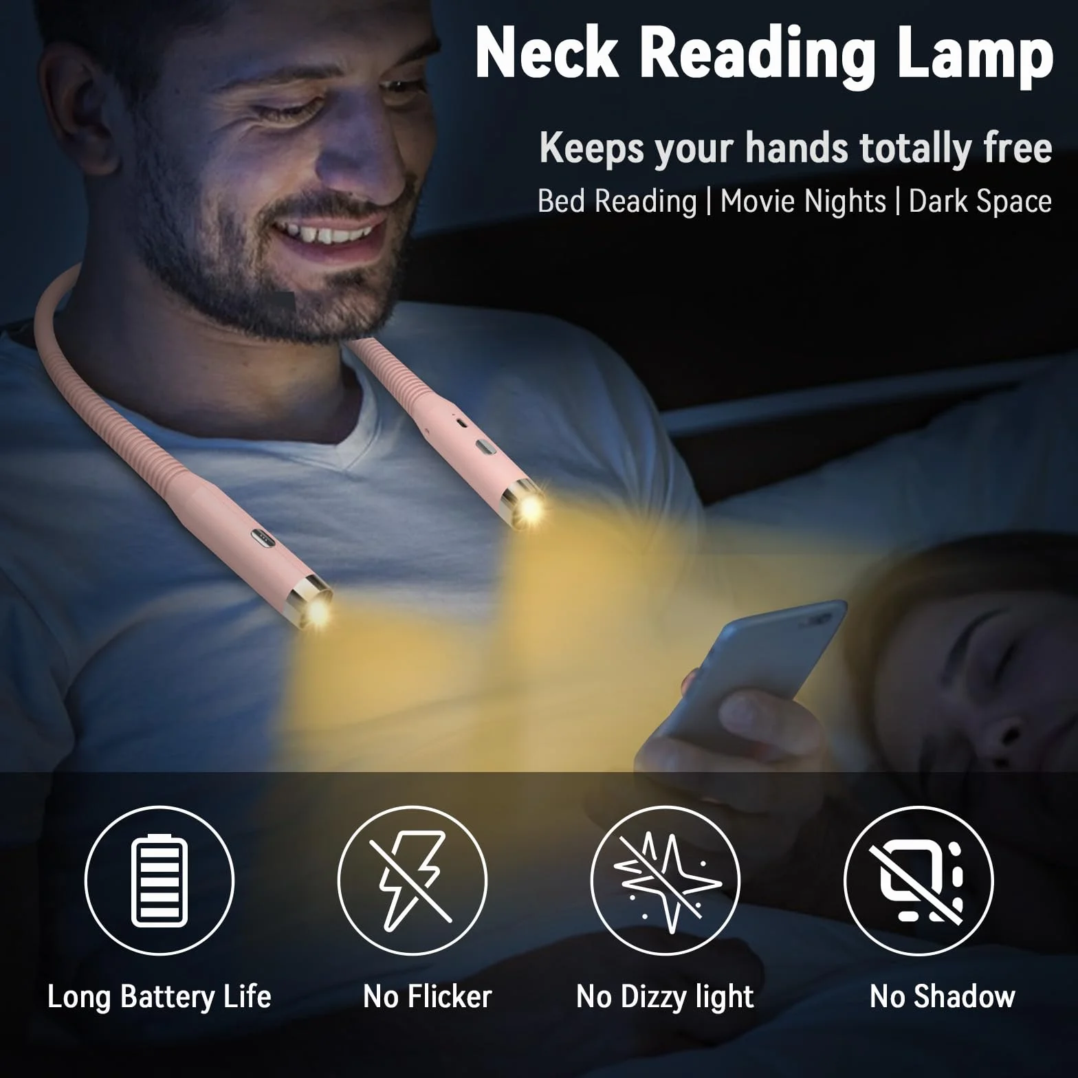 Diboniur Lámpara de Lectura USB Recargable LED, 3 Colores y 3 Niveles de Brillo Ajustables, Luz para Leer en la Cama