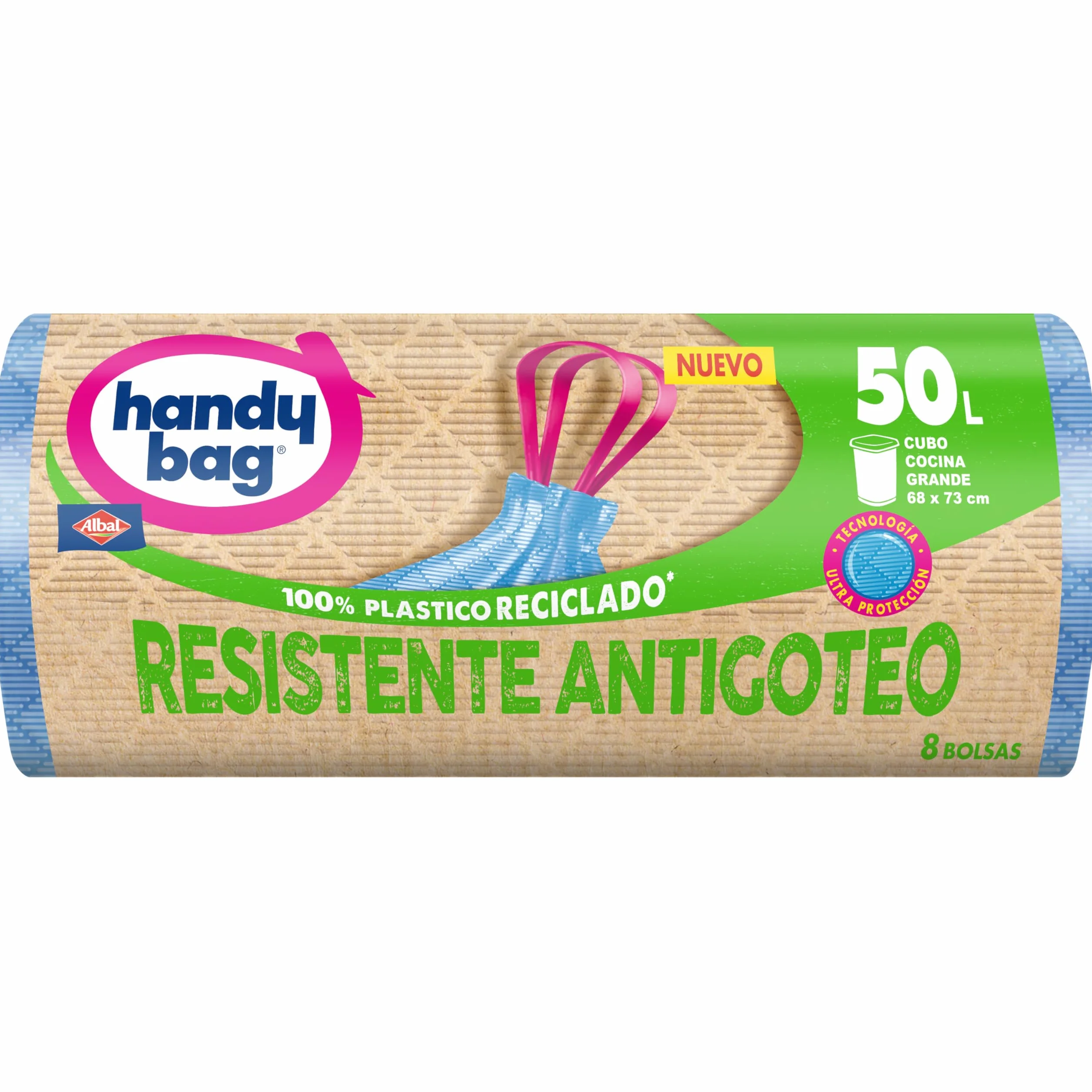 Bolsas de Basura Resistente Antigoteo 50L Autocierre Reciclado 8 Bolsas
