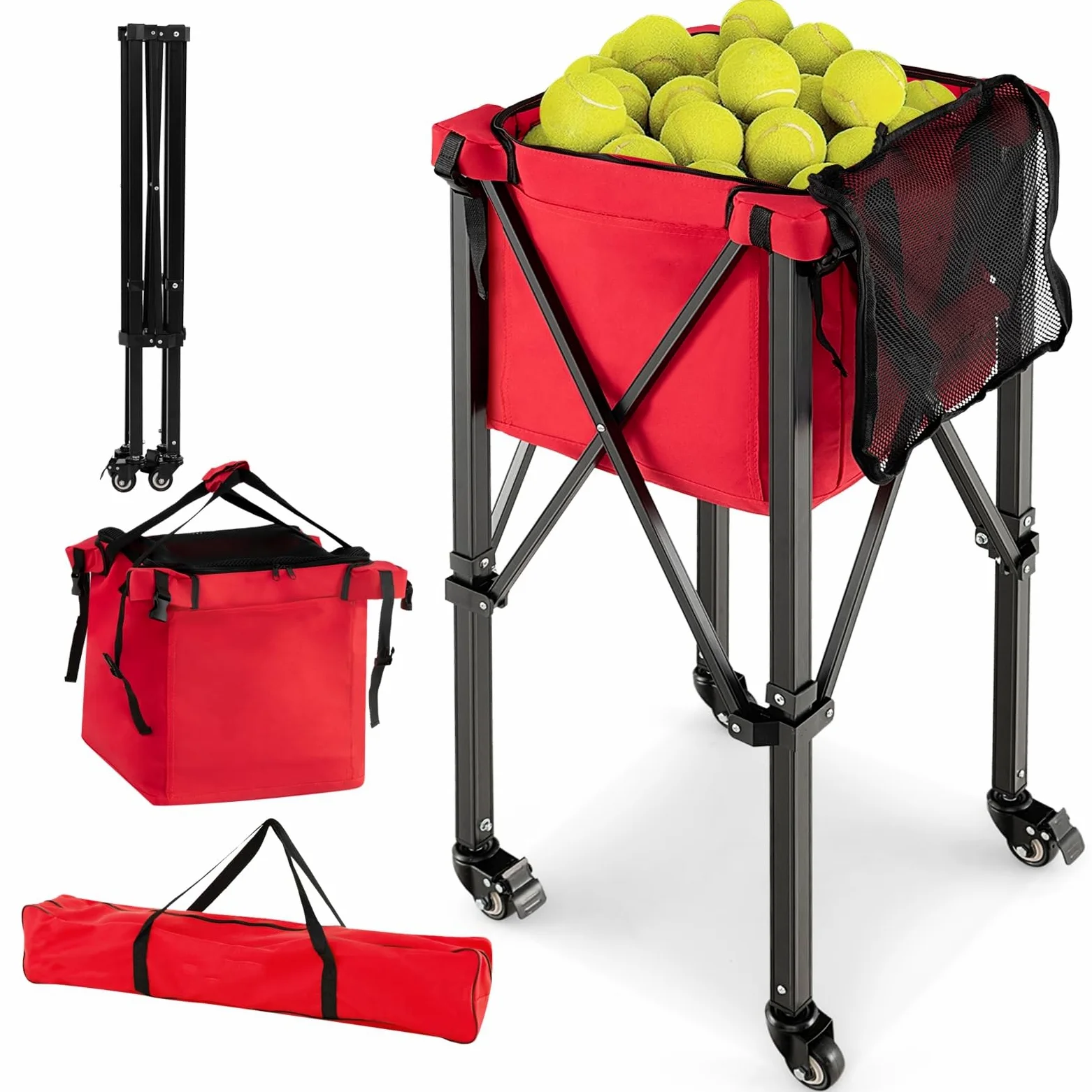 LIFEZEAL Carrito para Pelotas de Tenis, Trolley Plegable para Pelotas de Tenis con Bolsa de Transporte, cestas con Ruedas de Tenis y de Viaje, recogepelotas para 150 Pelotas de Tenis