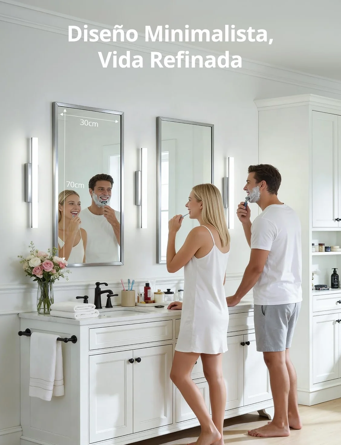 Yafido Aplique Espejo de Baño 40CM LED 9W Cromo IP44 6000K 230V Luz Maquillaje