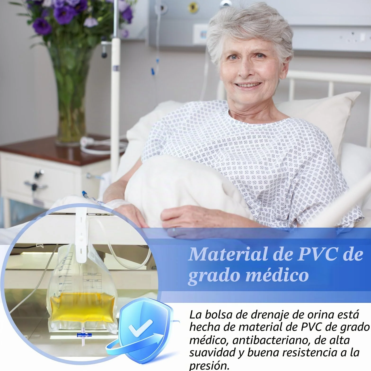 Bolsa de Orina 750ml, Bolsas de Drenaje con Película Antirreflujo, Válvula y Correas de Tela