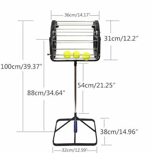 Recogedor de pelotas de tenis, cesta de recogida 2 en 1 con capacidad de 80 pelotas, tolva automática de pelotas con altura ajustable, embudo con asa, para escuela, gimnasio, club