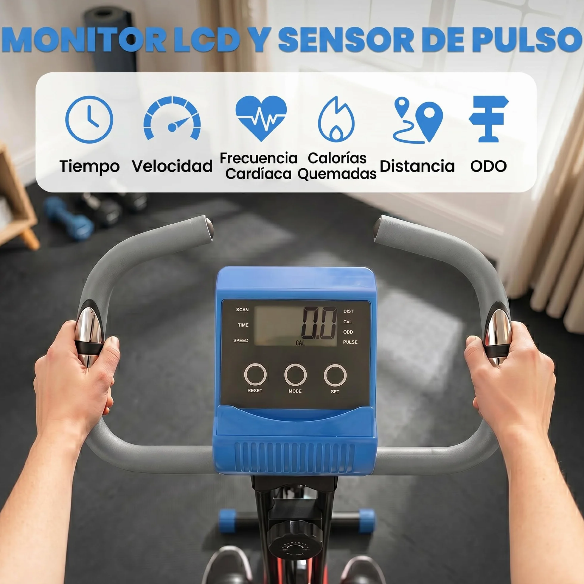 HOMCOM Bicicleta Estática Plegable 3 en 1 con Respaldo y 8 Niveles Resistencia Magnética, Bicicleta Estática para Casa Ajustable con Monitor LCD Volante Banda Sensor de Pulso Soporte de Teléfono