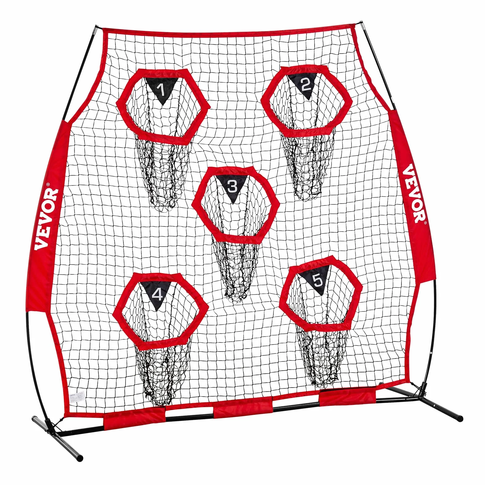 VEVOR Red de Lanzamiento para Entrenadores de fútbol, 1,8 x 1,8 m, Red de Entrenamiento con 5 Bolsillos para Diana, Red sin Nudos con Correas y Bolsa de Transporte, Mejora la precisión de Lanzamiento