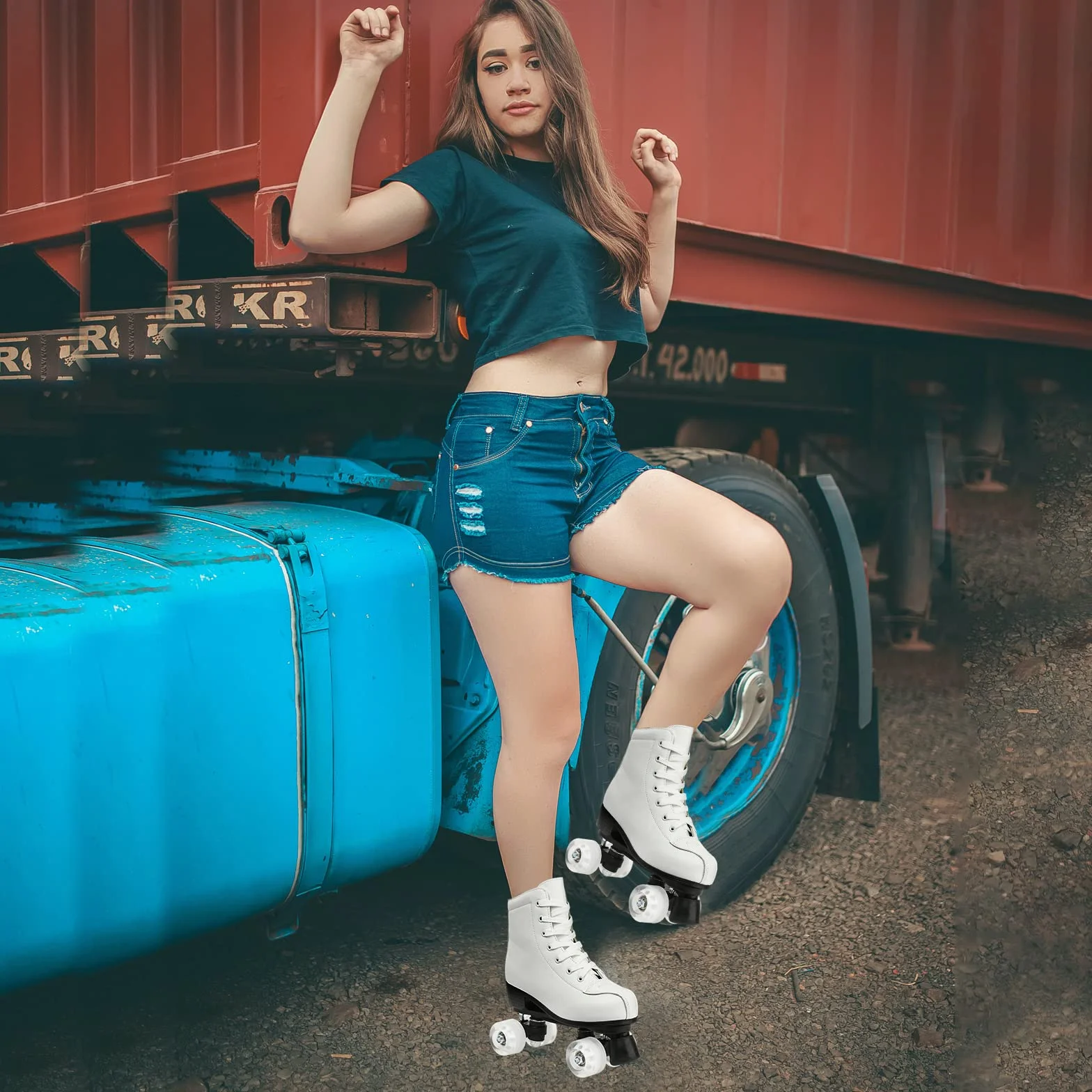 Patines de Ruedas Doble Fila Piel Sintética para Mujeres y Hombres con Bolsa