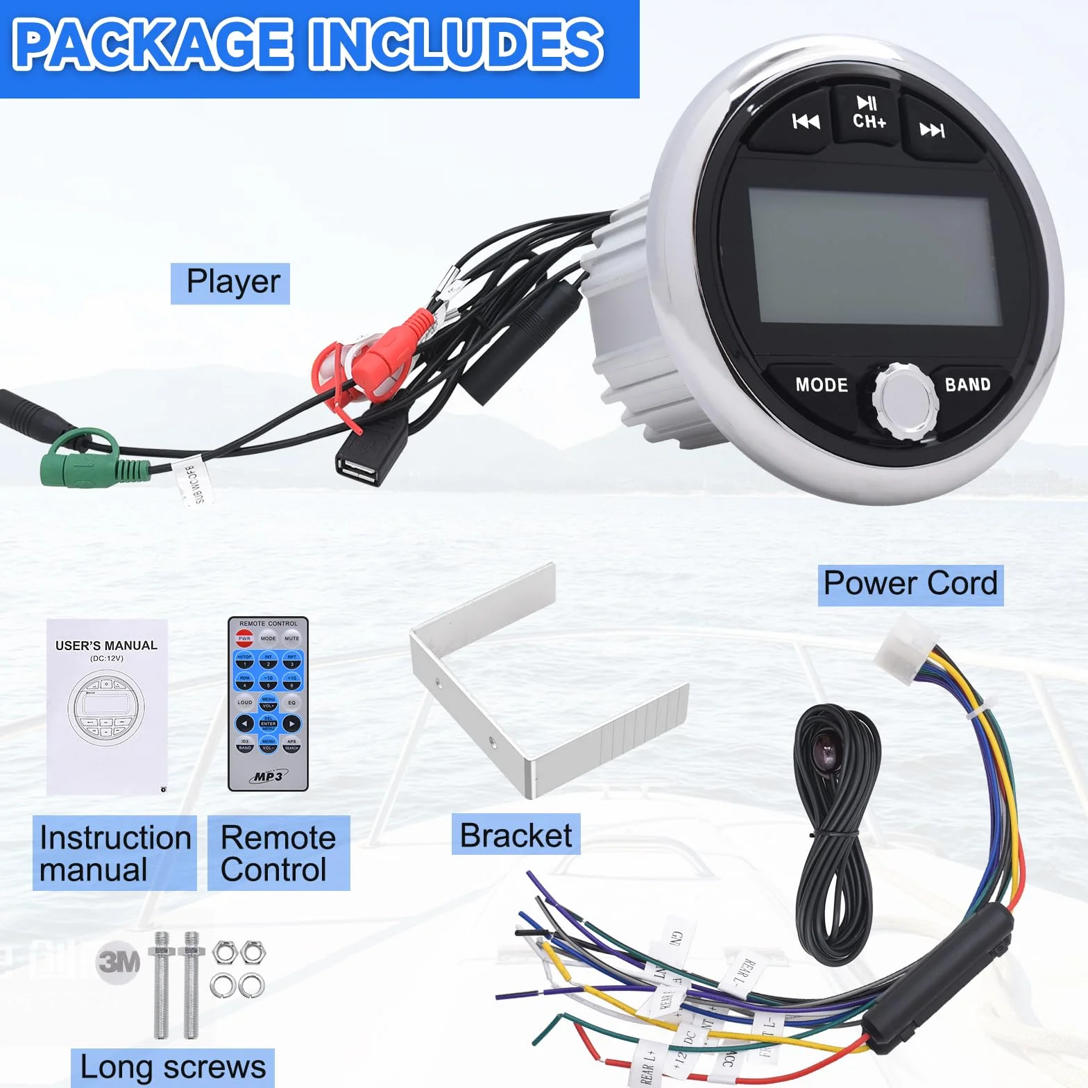 Geloo Barco Marina Impermeable Marine Radio Stereo MP3 Marino Compacto Receptor Multimedia FM Am Resistente al Agua Radio para Estéreo Barcos, Yates, Marinos, Cámper