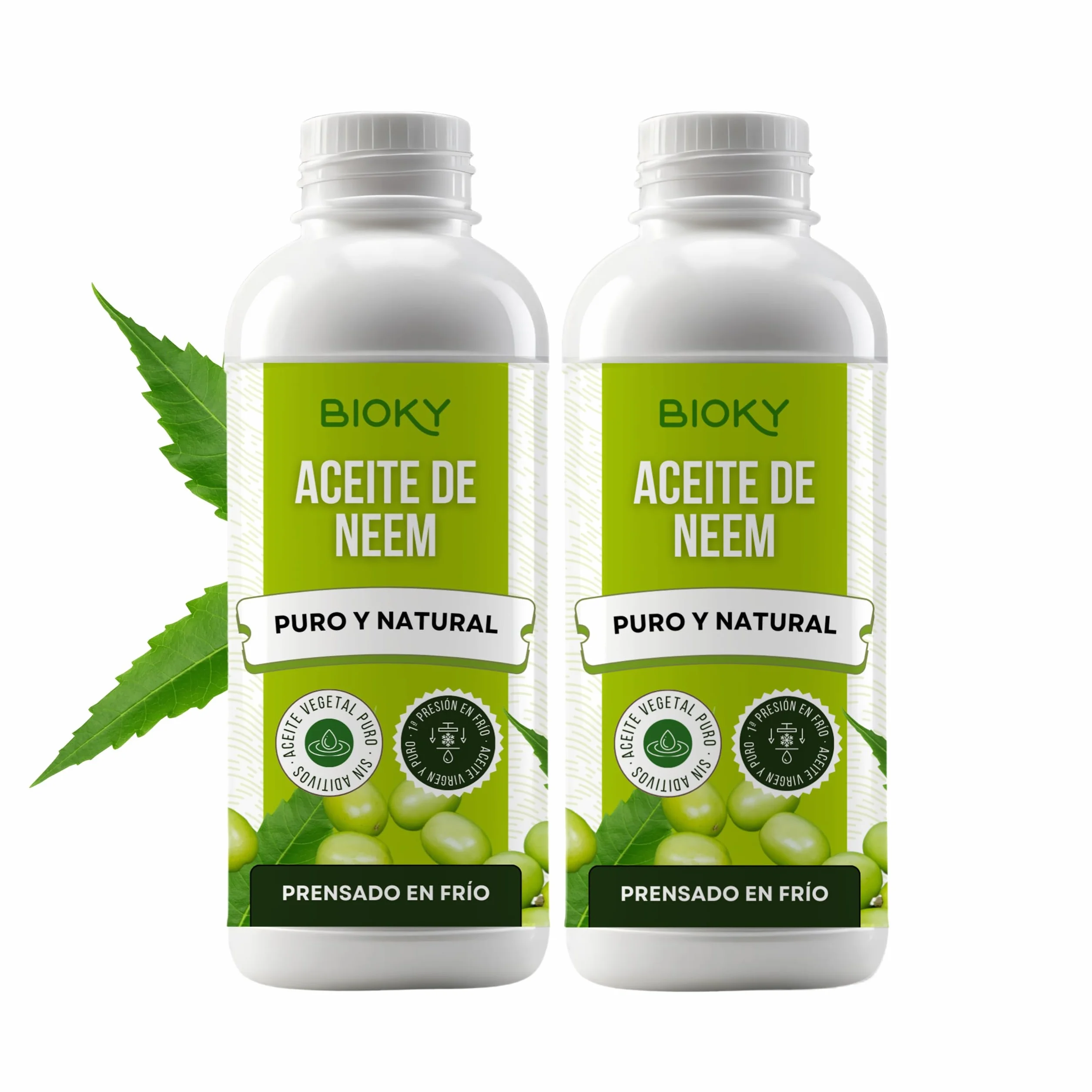 Bioky Aceite de Neem 2 Litros (Pack 1L + 1L) Puro y Natural - Extraído 1ª Presión en Frío Aceite Multiusos