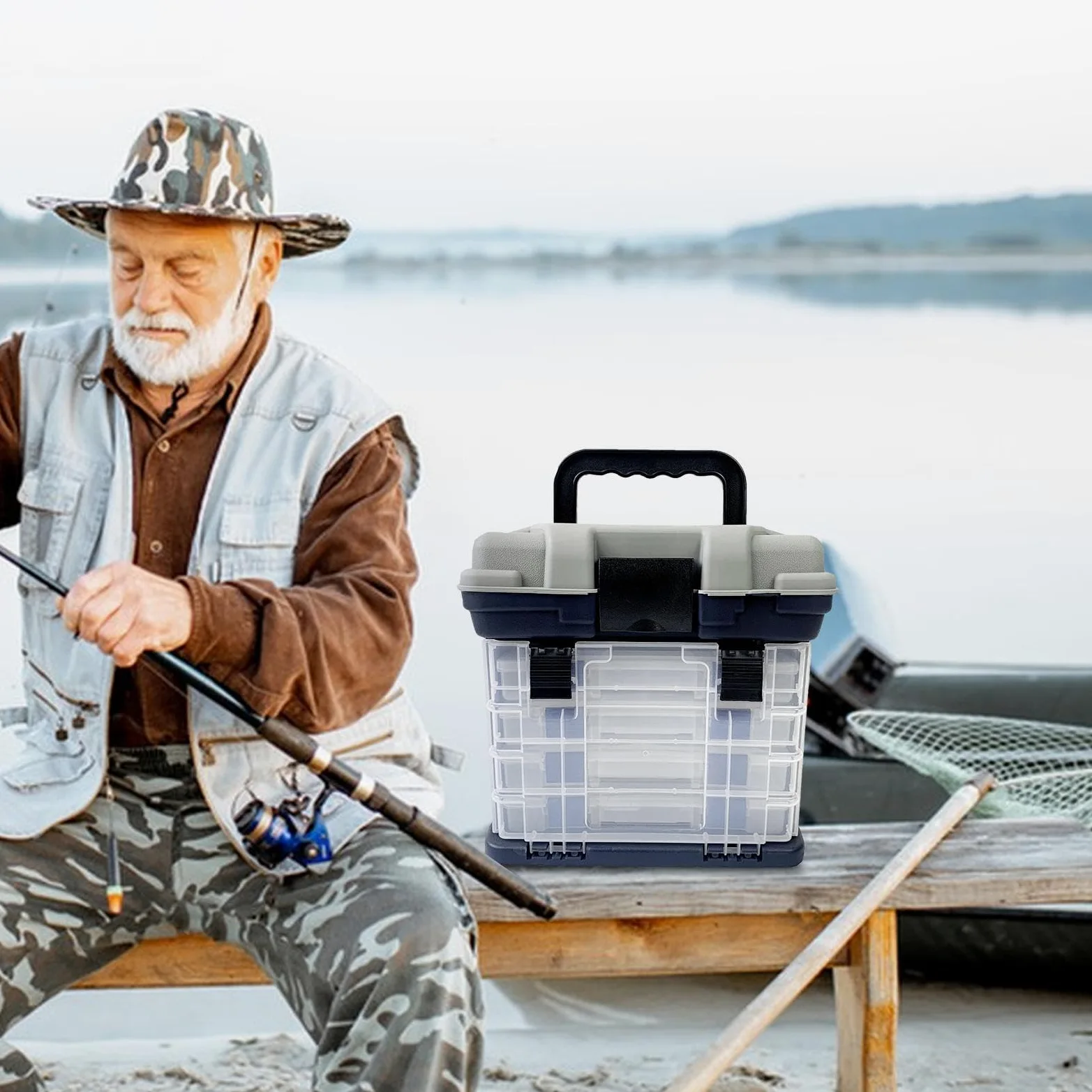Caja de aparejos de pesca, organizador portátil de señuelos de pesca de 4 capas, ideal para almacenamiento de pesca en el mar, caja de utilidad para organizar ganchos y señuelos, conveniente y diseño | capas, ideal para almacenamiento de pesca en el mar,