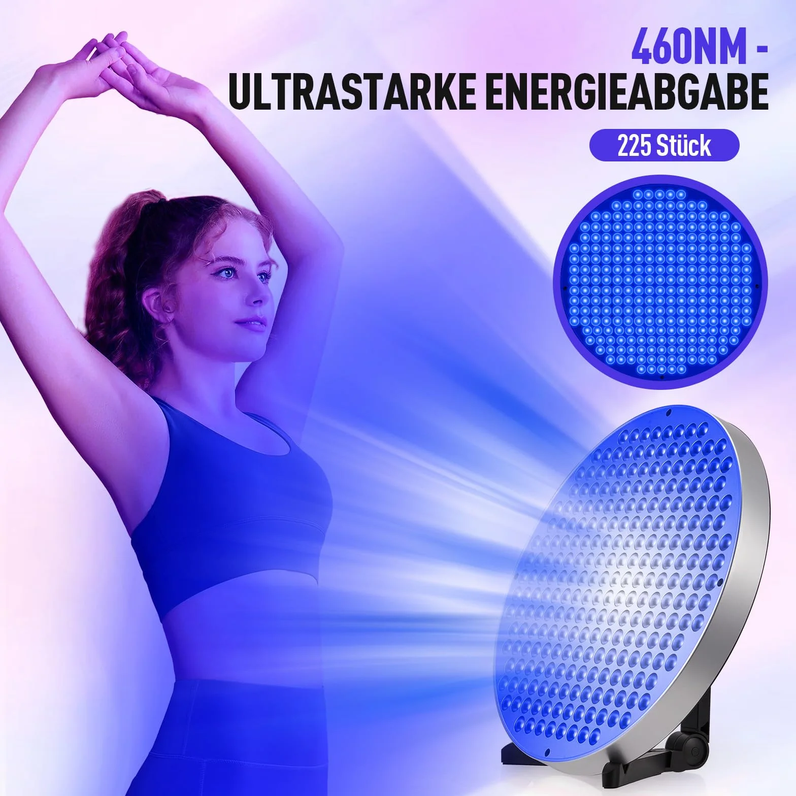 Lámpara de bronceado portátil 50 W 250 LED 460 NM con gafas de sol soporte ajustable plegable