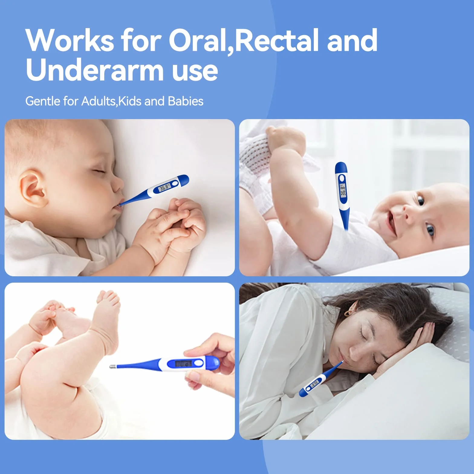 Berrcom Termómetro Digital Flexible Bucal y Antebraquial Impermeable con Alarma de Fiebre