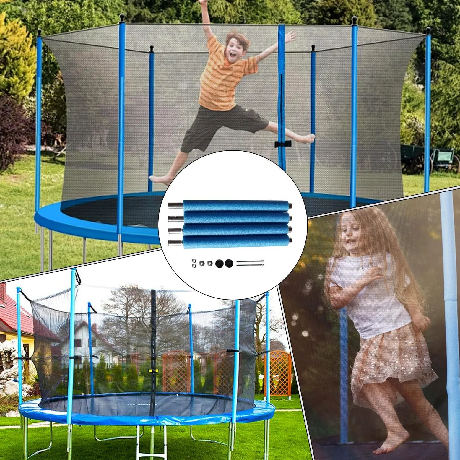 Palos De Trampolín De Repuesto: Vivienda Tubos Rectos Con Espuma, Accesorios De Hardware De Red Para Trampolines Con Marco Redondo De 1,80 A 16 Metros | Para Montaje Seguro, Seguridad Al Aire Libre Y