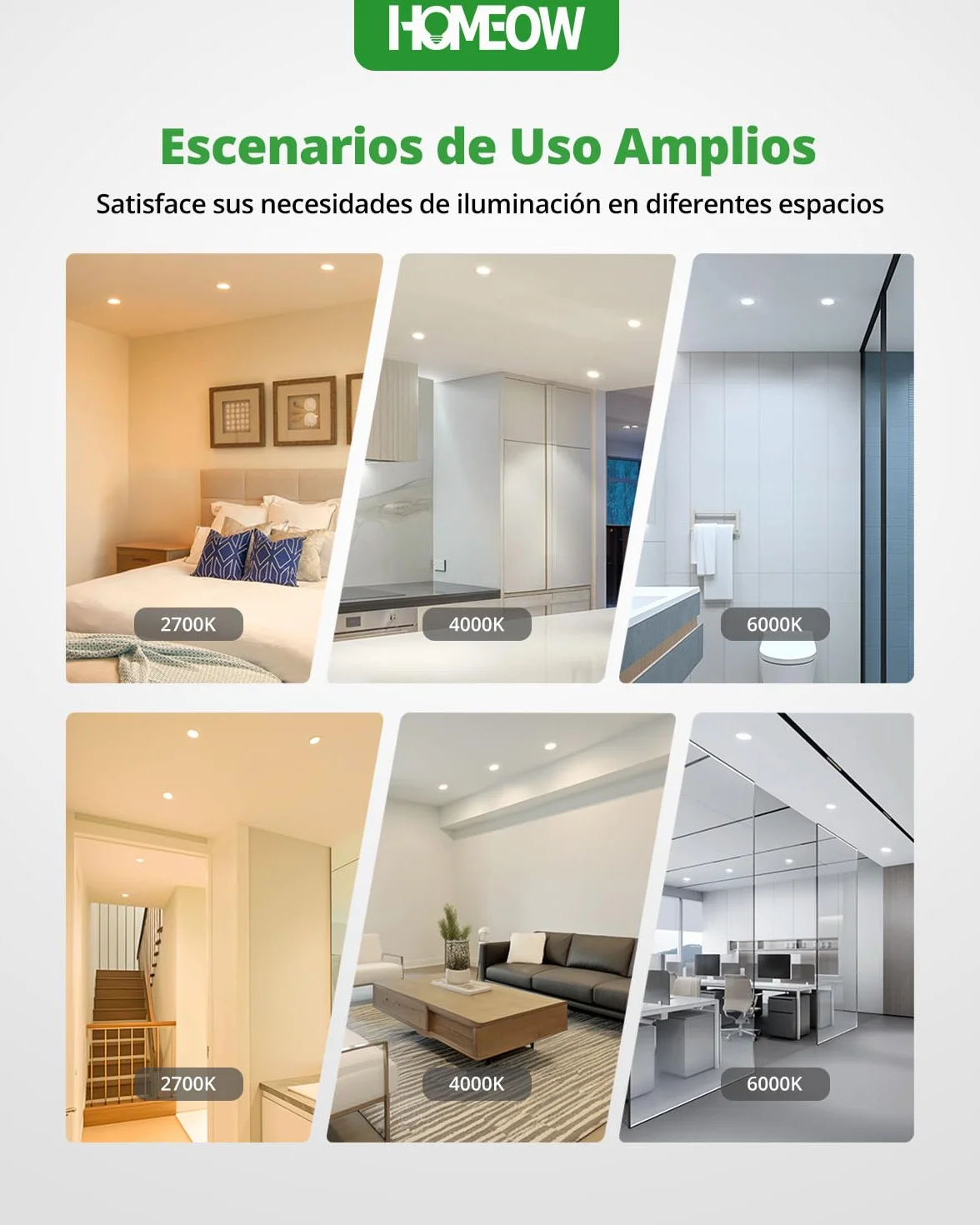HOMEOW Downlight LED Techo Empotrable Regulable 7W 220V 3CCT IP44 Focos LED Interior Baño
